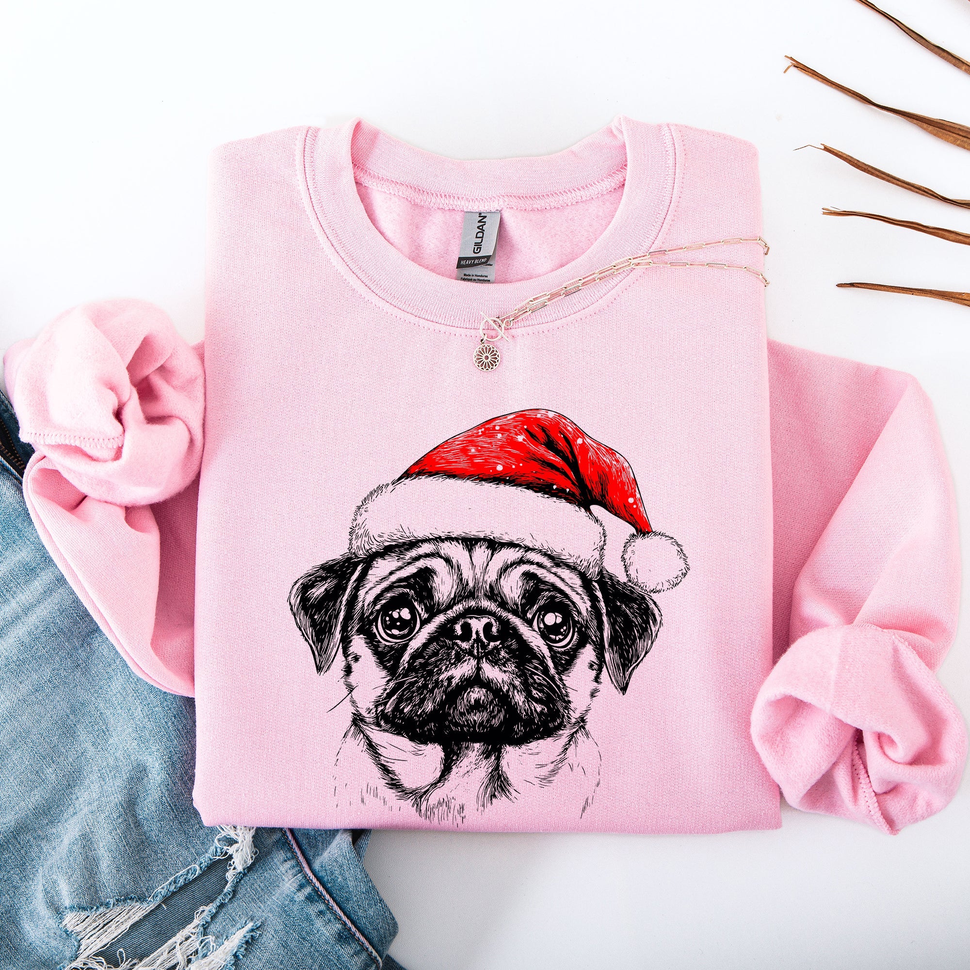Festive Pug Santa Christmas Dog Lover Holiday Pals Pattern Cozy Fleece Sweatshirt