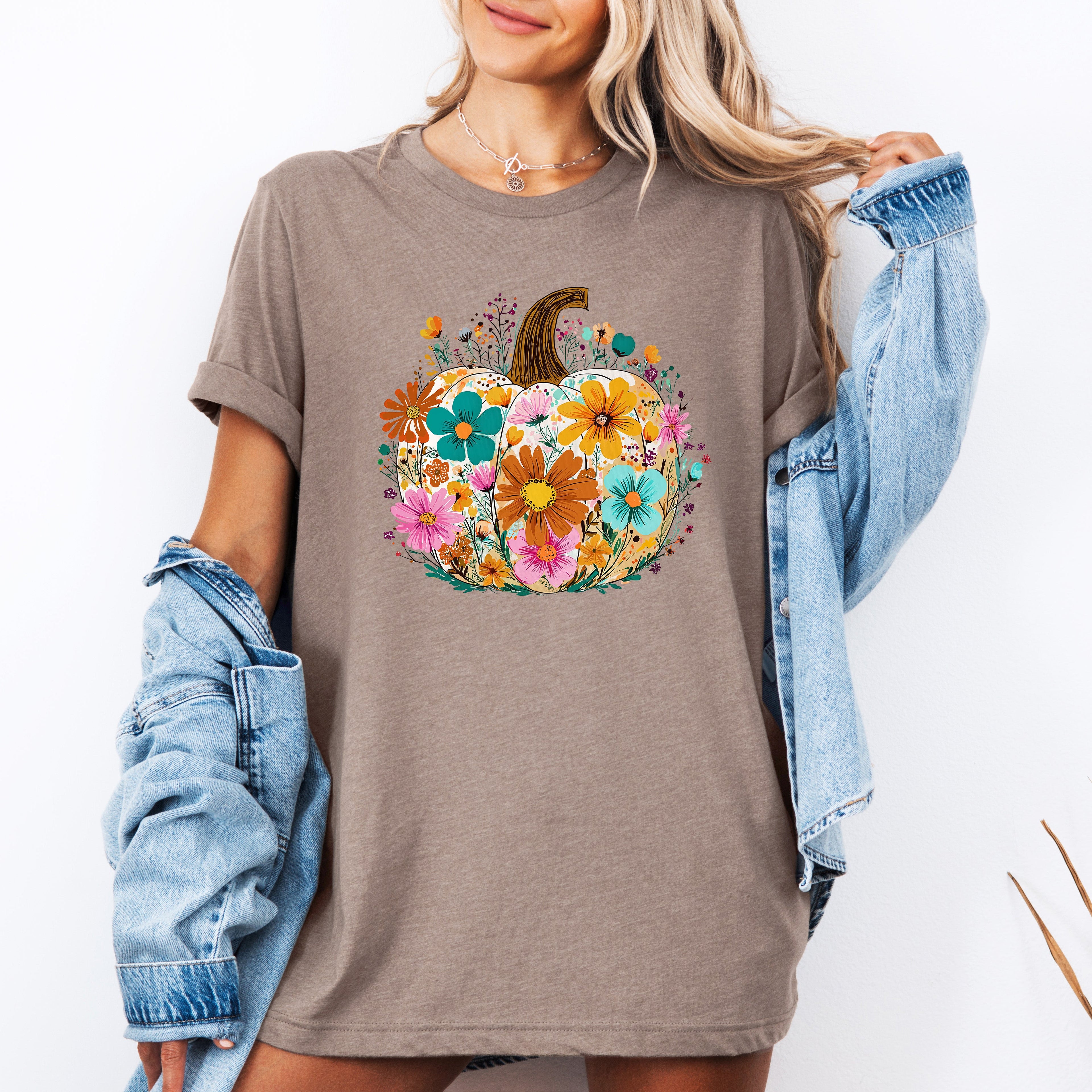 Pumpkin Floral Halloween Autumn Cozy Seasonal Vibes Festive Harvest Moon Charm Graphic Tee