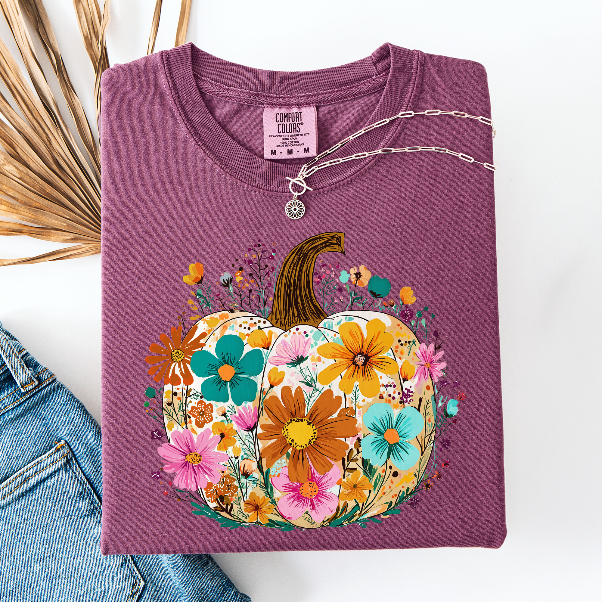 Pumpkin Floral Watercolor Leopard Print Pumpkins Bouquet Halloween Fall Comfort Colors Tee