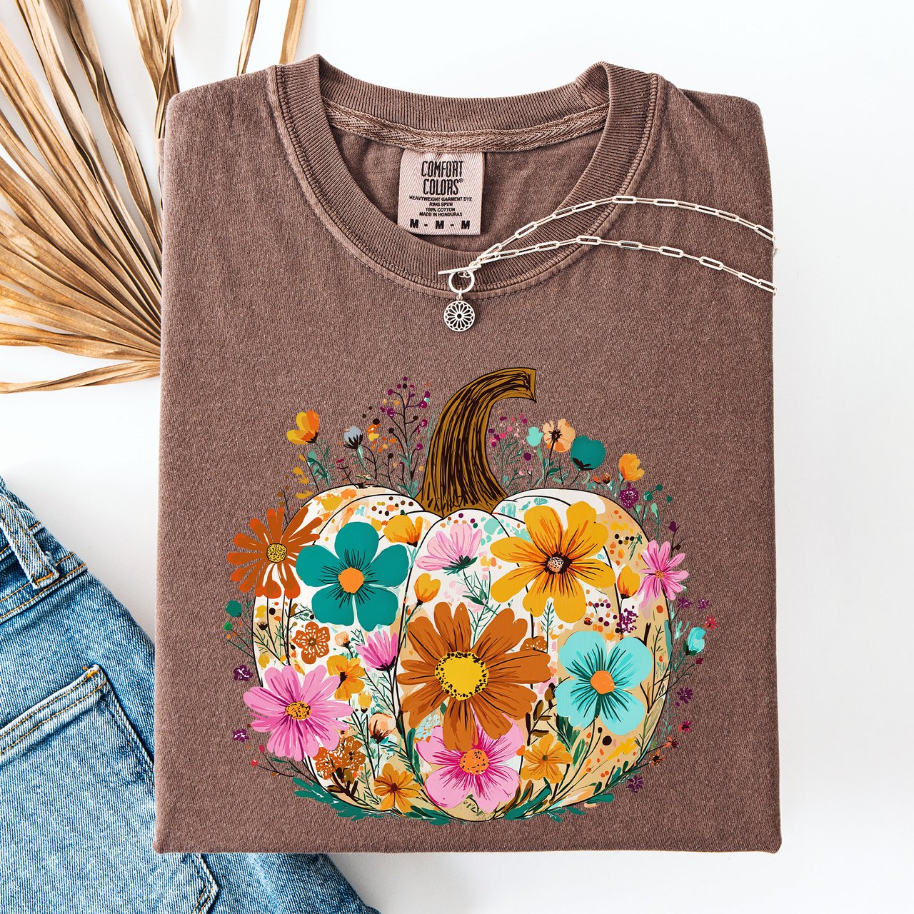 Pumpkin Floral Watercolor Leopard Print Pumpkins Bouquet Halloween Fall Comfort Colors Tee
