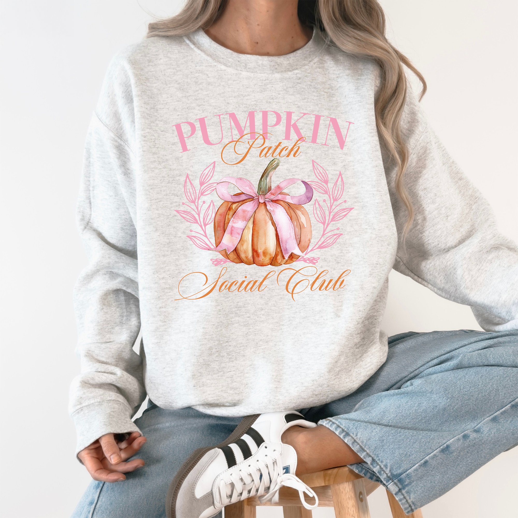 Pumpkin Patch Social Club Autumn Florals Sunflowers Patchwork Harvest Moon Motif Sweatshirt