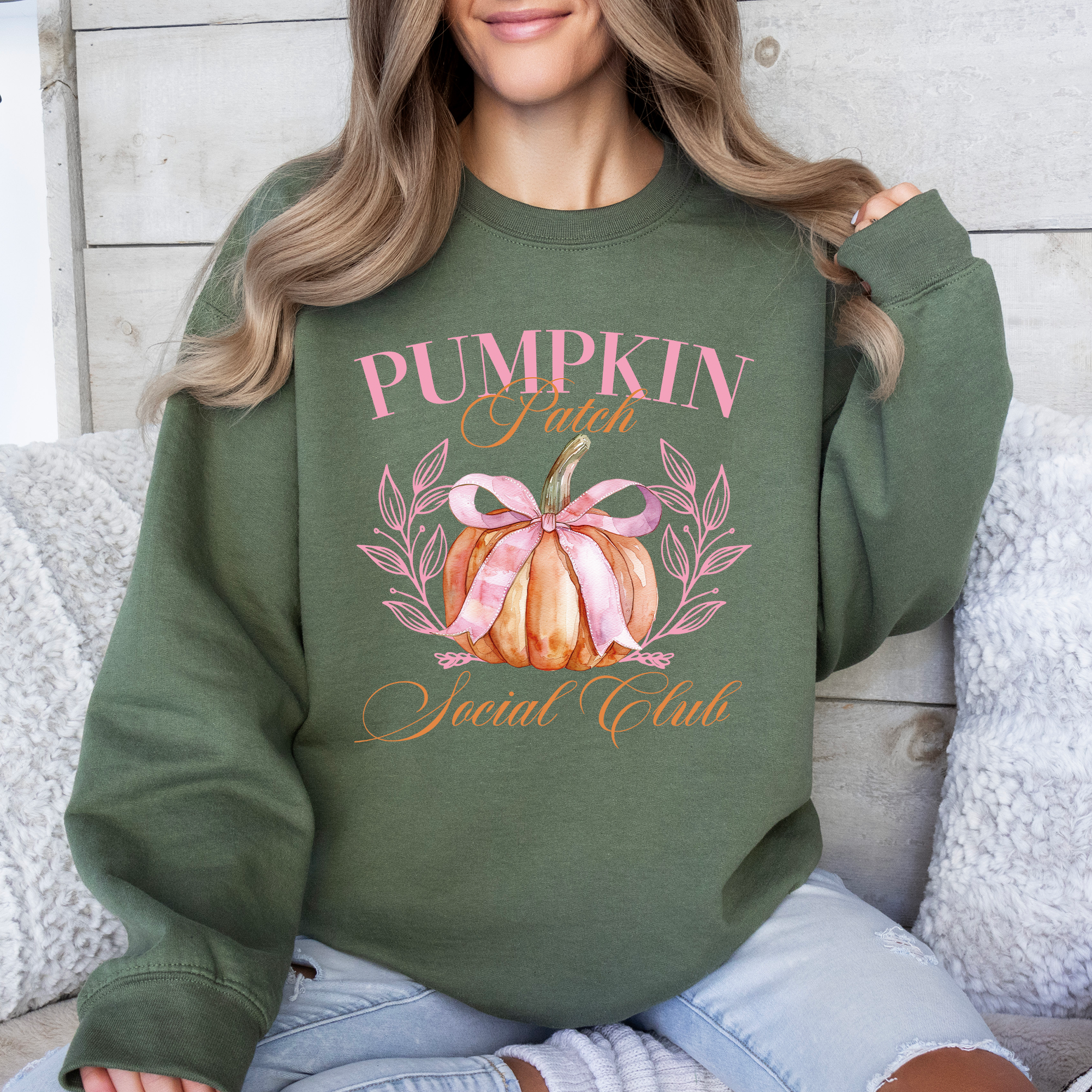 Pumpkin Patch Social Club Autumn Florals Sunflowers Patchwork Harvest Moon Motif Sweatshirt