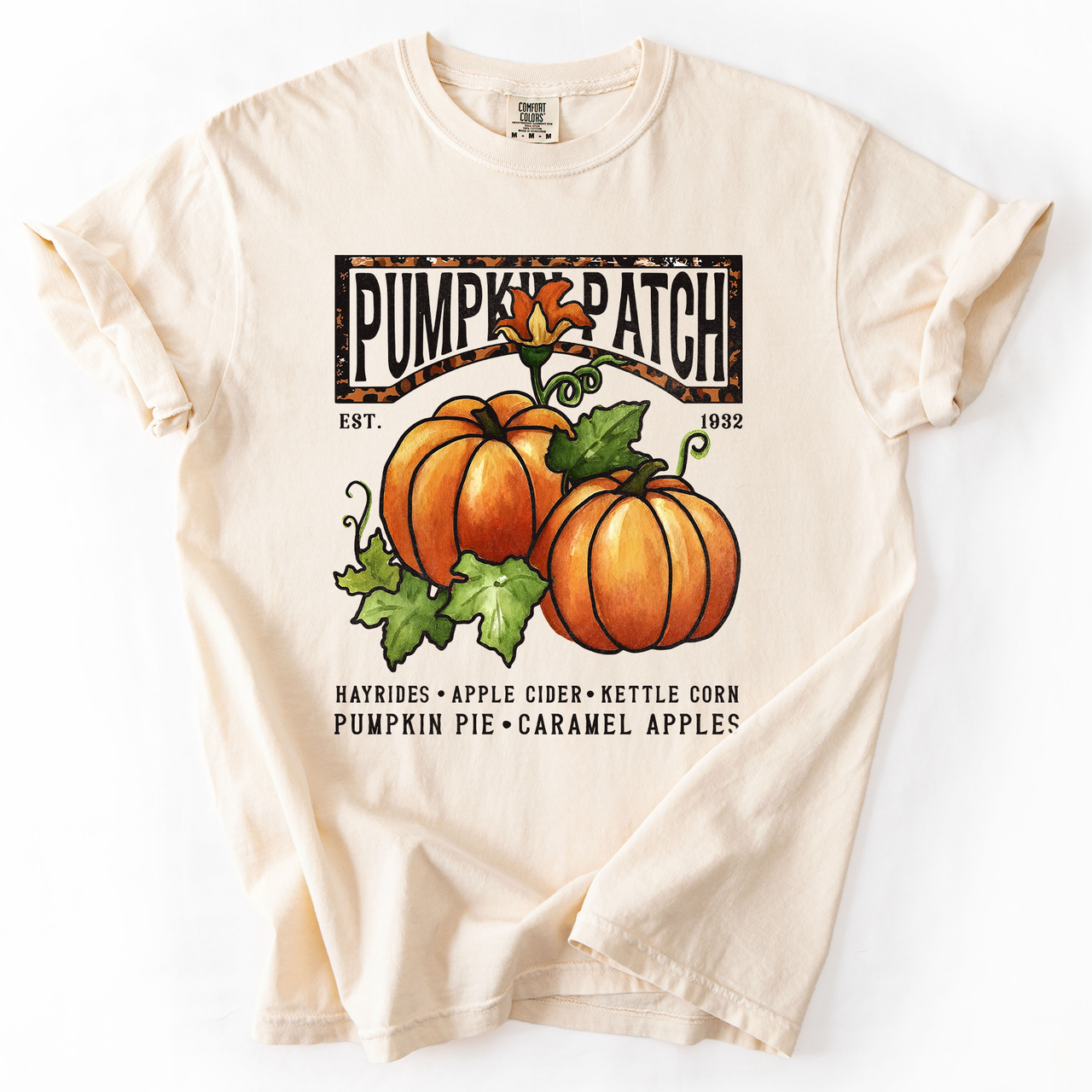 Pumpkin Patch Leopard Print Watercolor Pumpkins And Bouquet Autumn Comfort Colors Tee