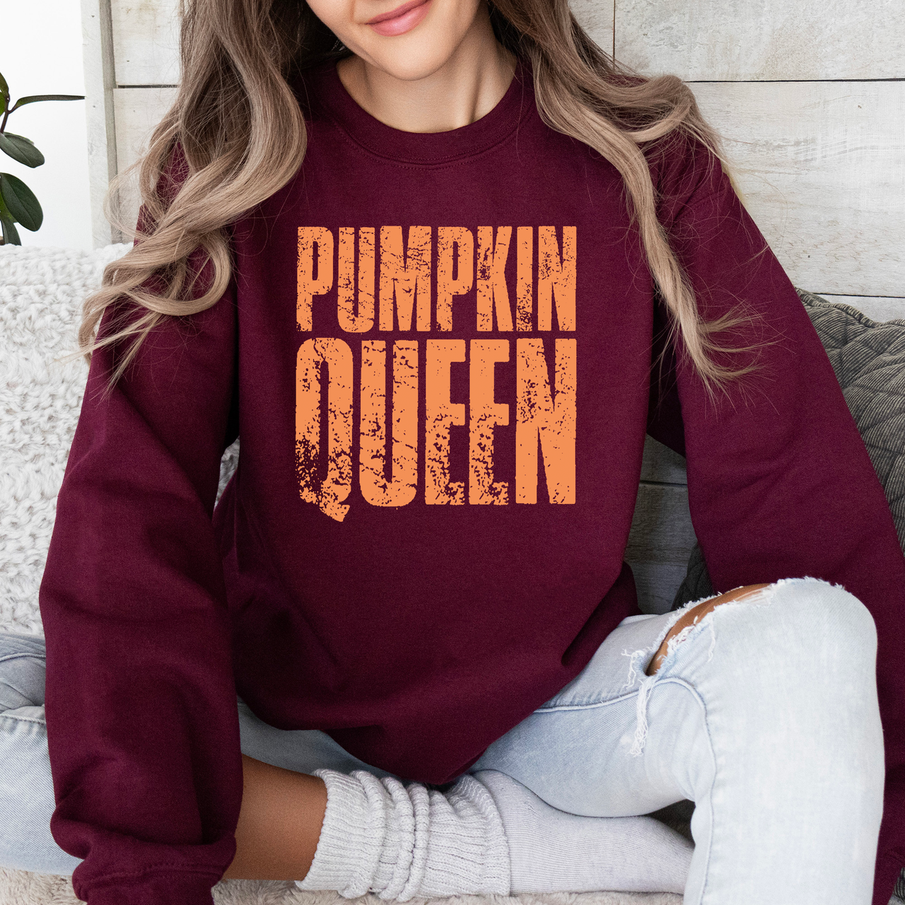 Pumpkin Queen Autumn Floral Sunflowers Harvest Cozy Knit Warm Nights Graphic Sweatshirt