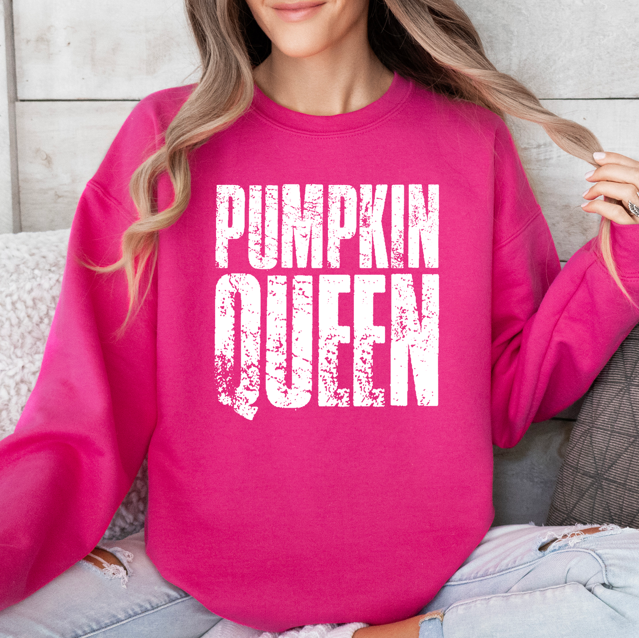 Pumpkin Queen Autumn Floral Sunflowers Harvest Cozy Knit Warm Nights Graphic Sweatshirt