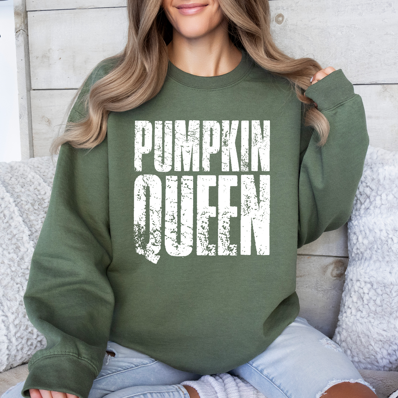 Pumpkin Queen Autumn Floral Sunflowers Harvest Cozy Knit Warm Nights Graphic Sweatshirt