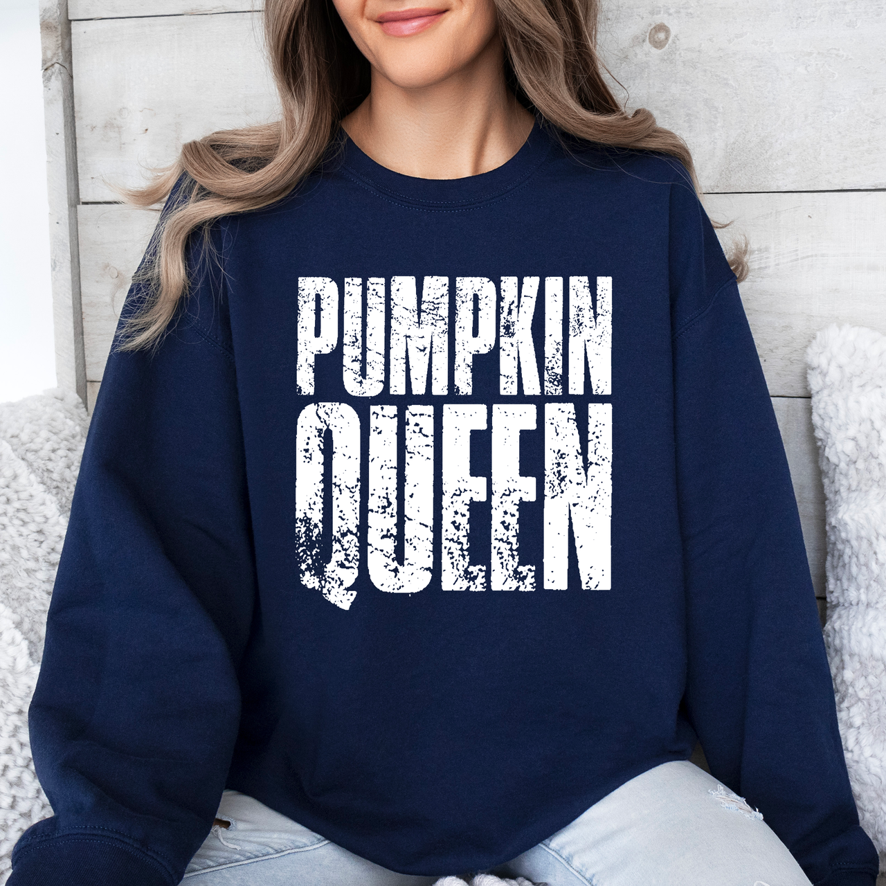 Pumpkin Queen Autumn Floral Sunflowers Harvest Cozy Knit Warm Nights Graphic Sweatshirt