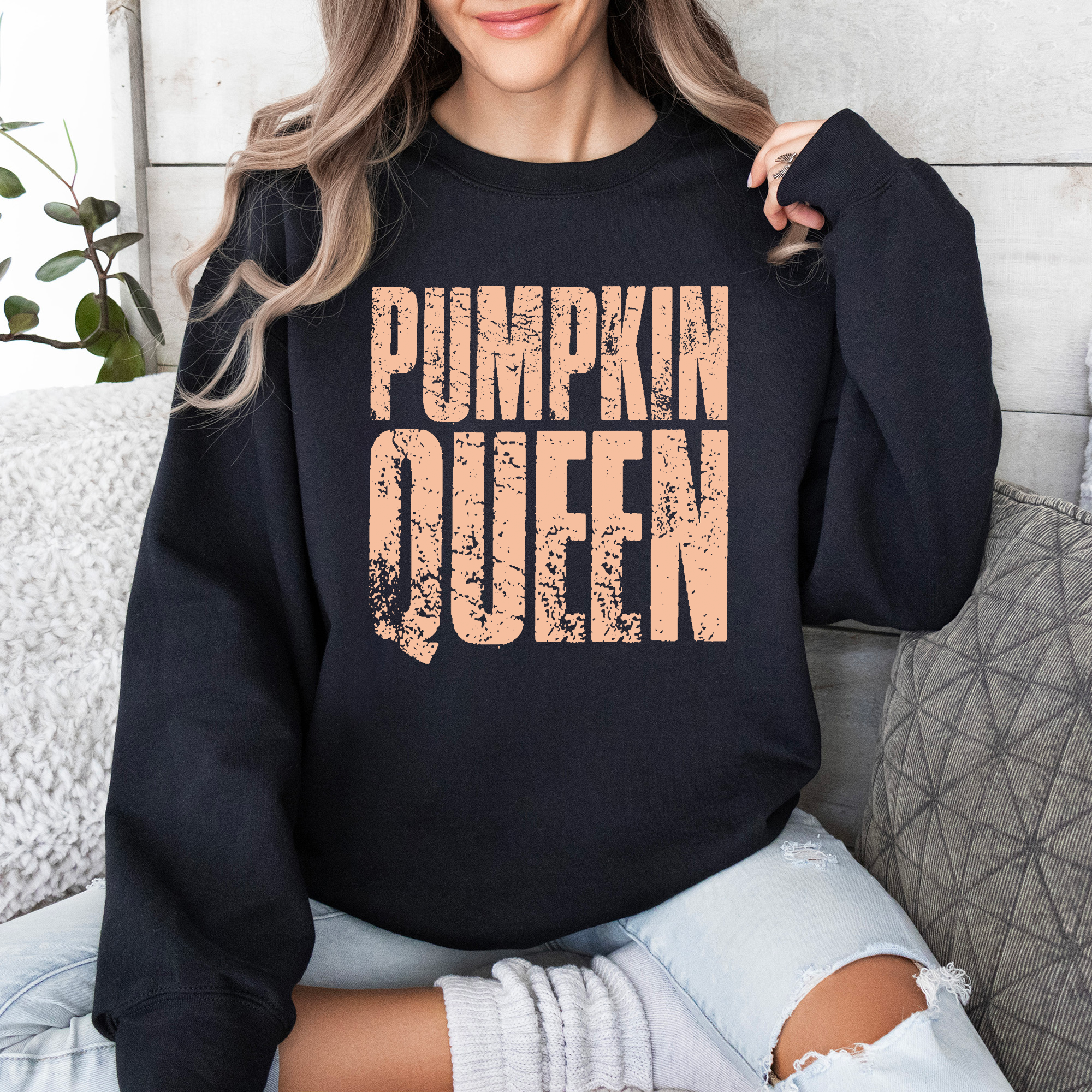 Pumpkin Queen Autumn Floral Sunflowers Harvest Cozy Knit Warm Nights Graphic Sweatshirt