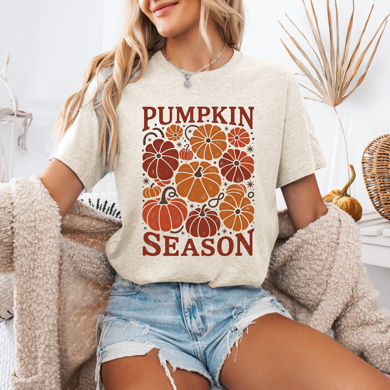 Pumpkin Season Fall Autumn Cozy Harvest Night Vibes And Rustic Charm Graphic Tee