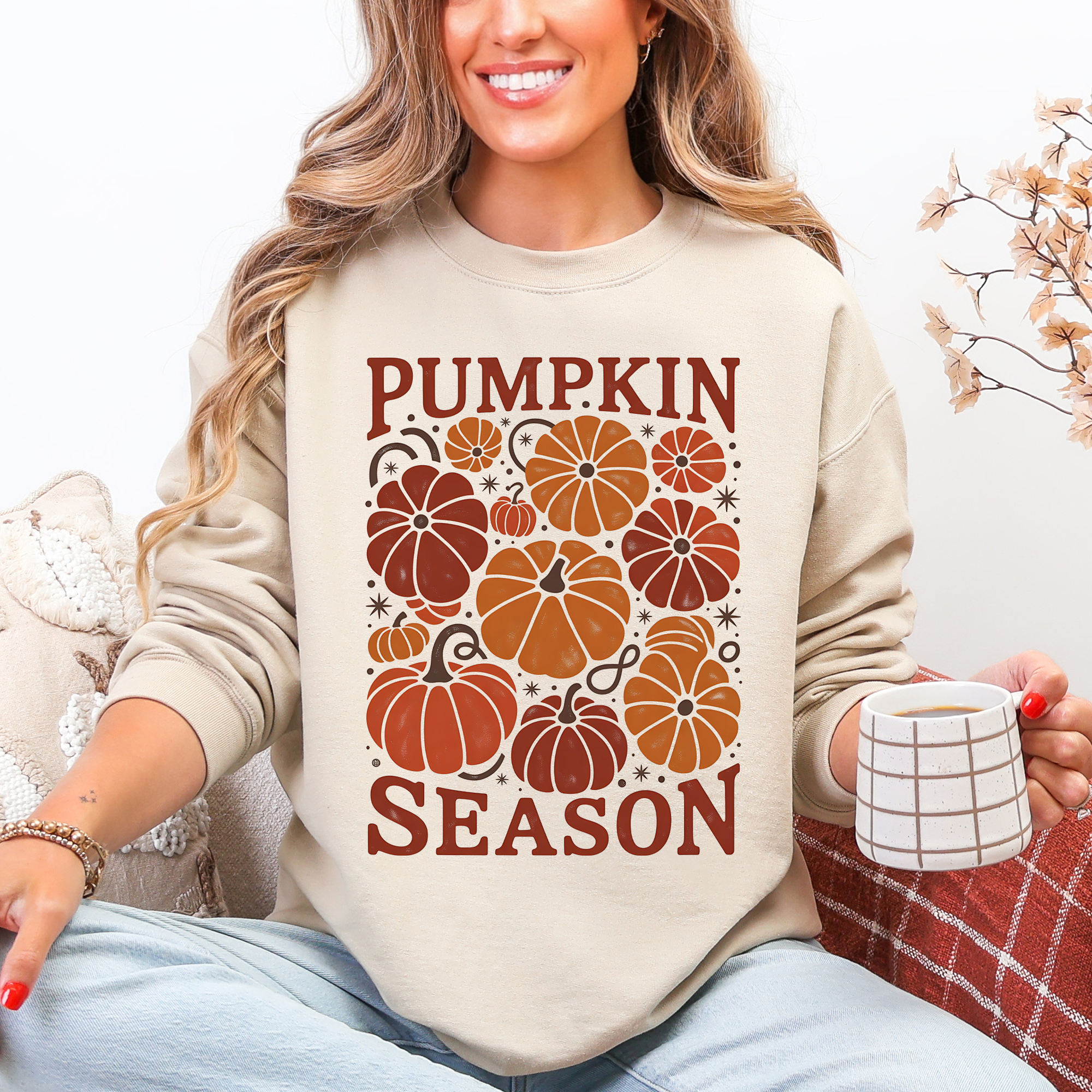 Cozy Autumn Floral Sunflower Pumpkin Motif With Autumnal Glow And Rustic Charm Sweatshirt
