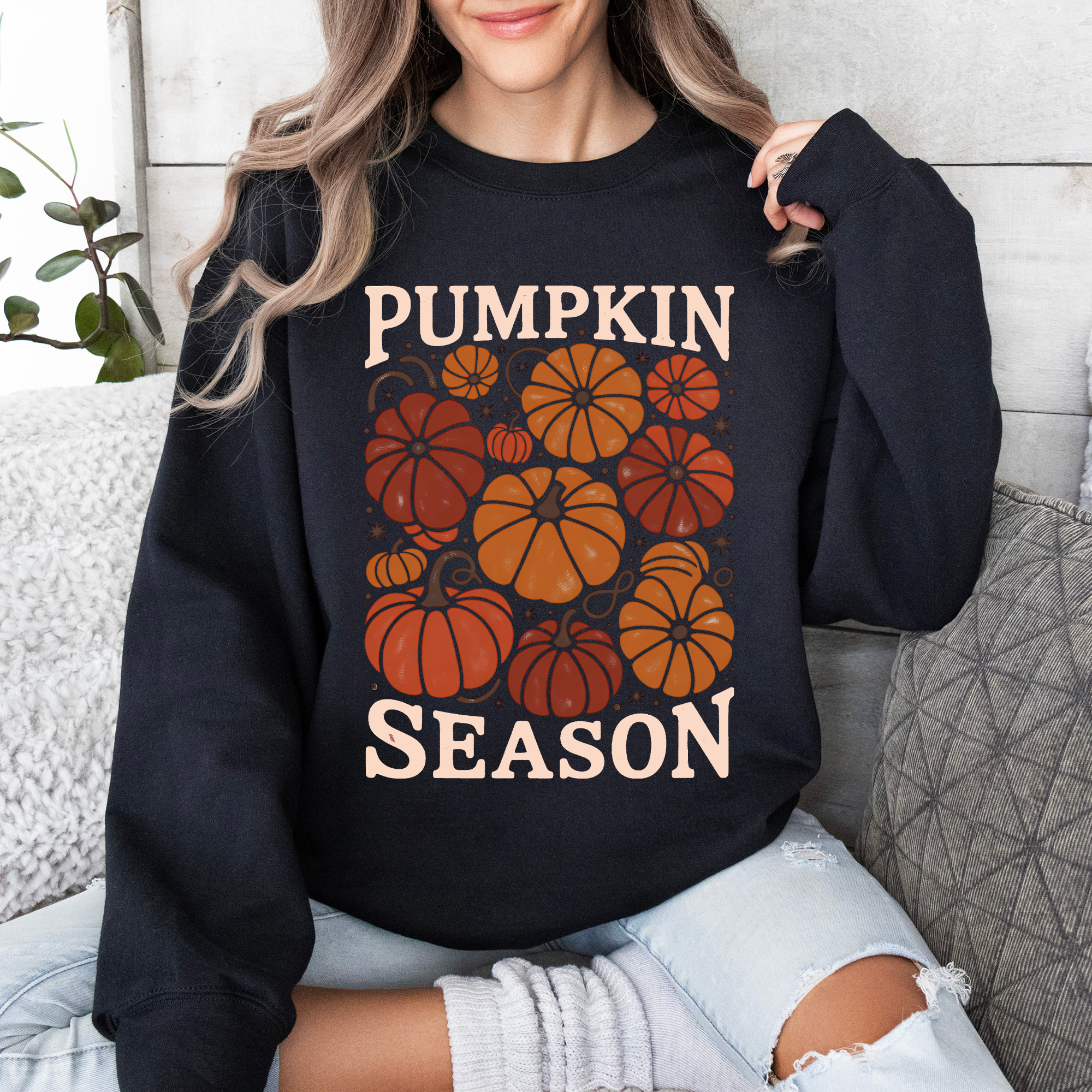 Cozy Autumn Floral Sunflower Pumpkin Motif With Autumnal Glow And Rustic Charm Sweatshirt