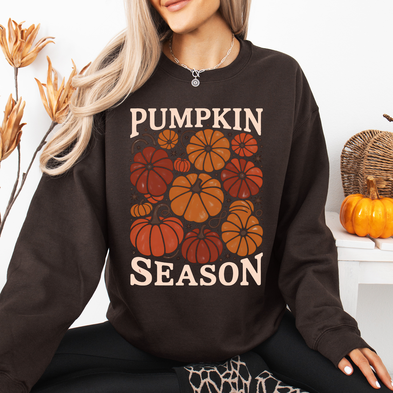 Cozy Autumn Floral Sunflower Pumpkin Motif With Autumnal Glow And Rustic Charm Sweatshirt