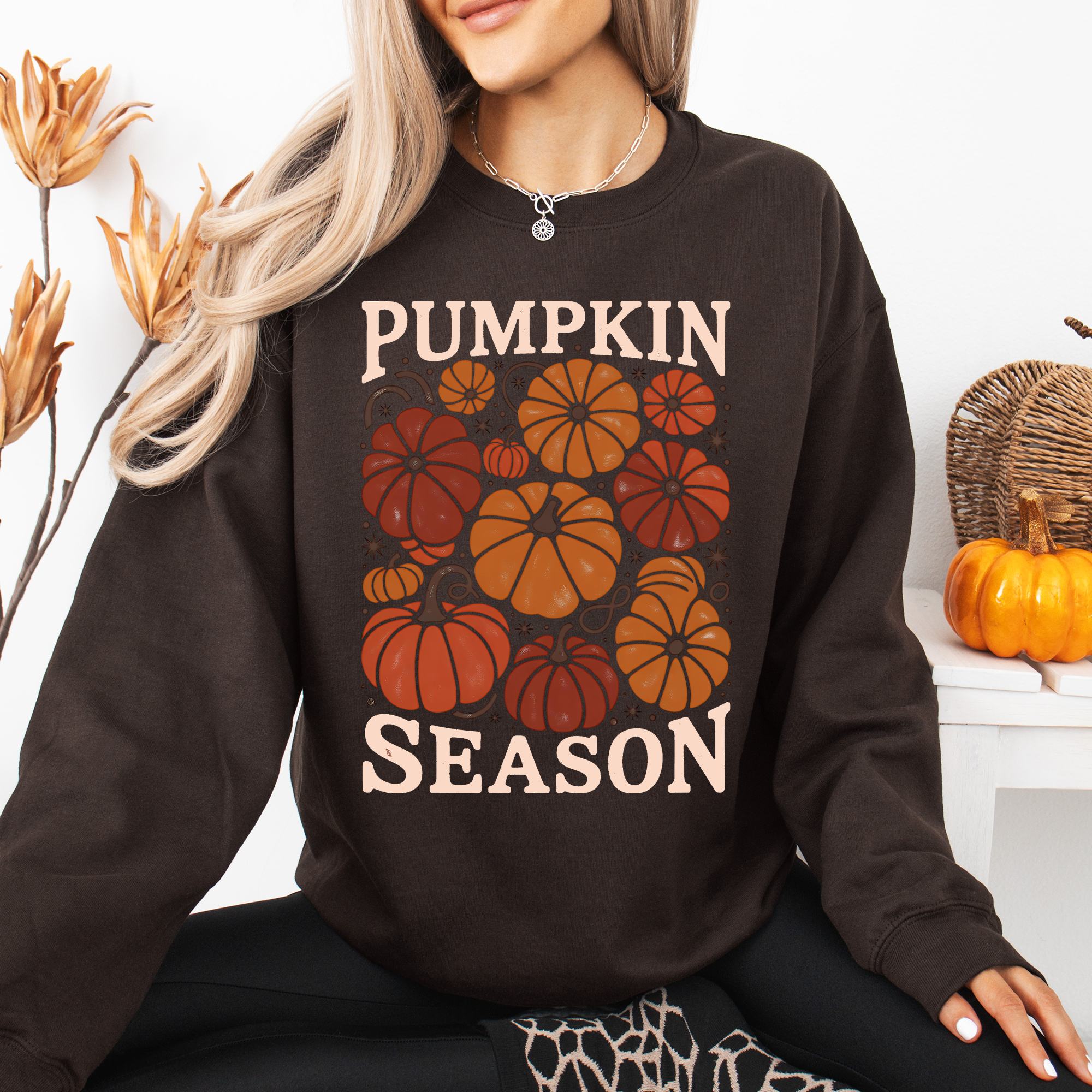 Cozy Autumn Floral Sunflower Pumpkin Motif With Autumnal Glow And Rustic Charm Sweatshirt