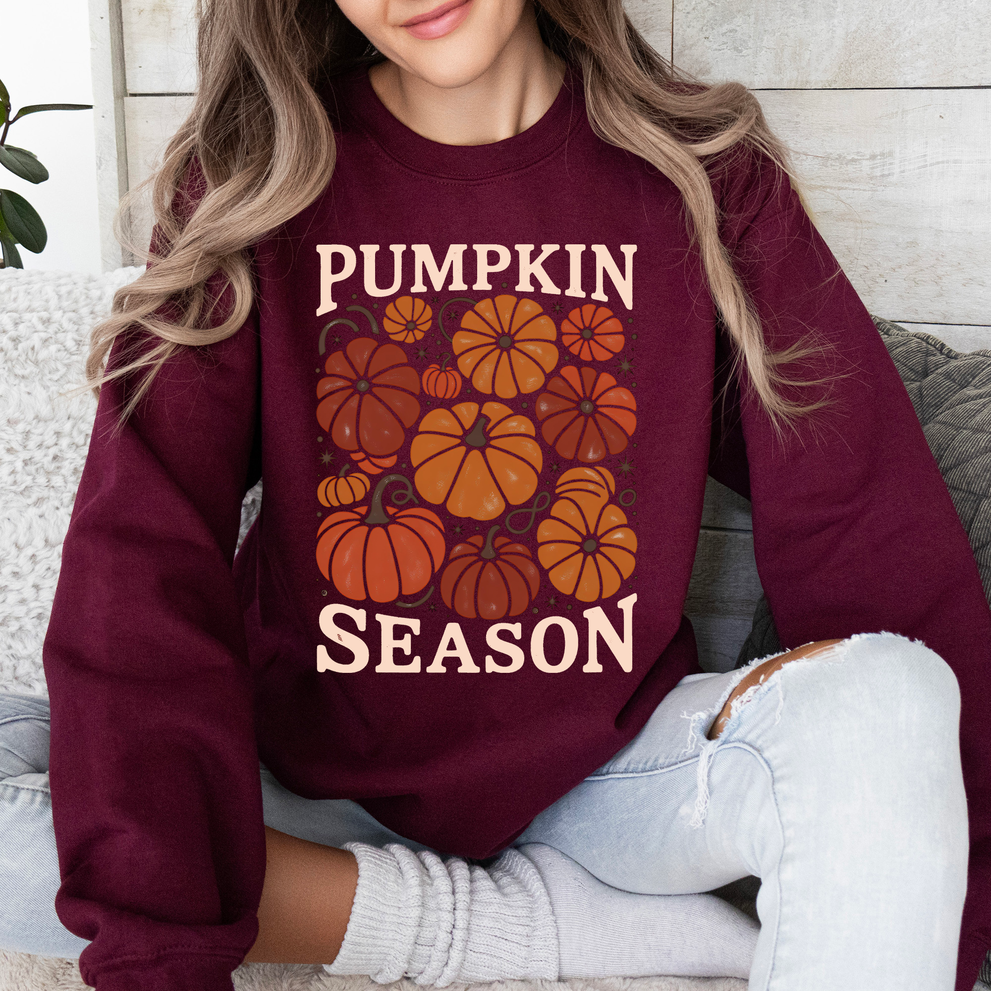 Cozy Autumn Floral Sunflower Pumpkin Motif With Autumnal Glow And Rustic Charm Sweatshirt