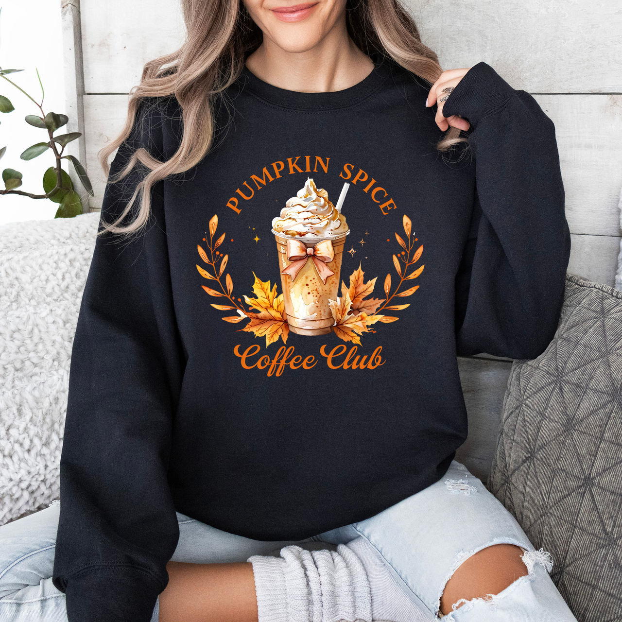 Pumpkin Spice Coffee Club Autumn Floral Sunflower Design Seasonal Cozy Fall Sweatshirt