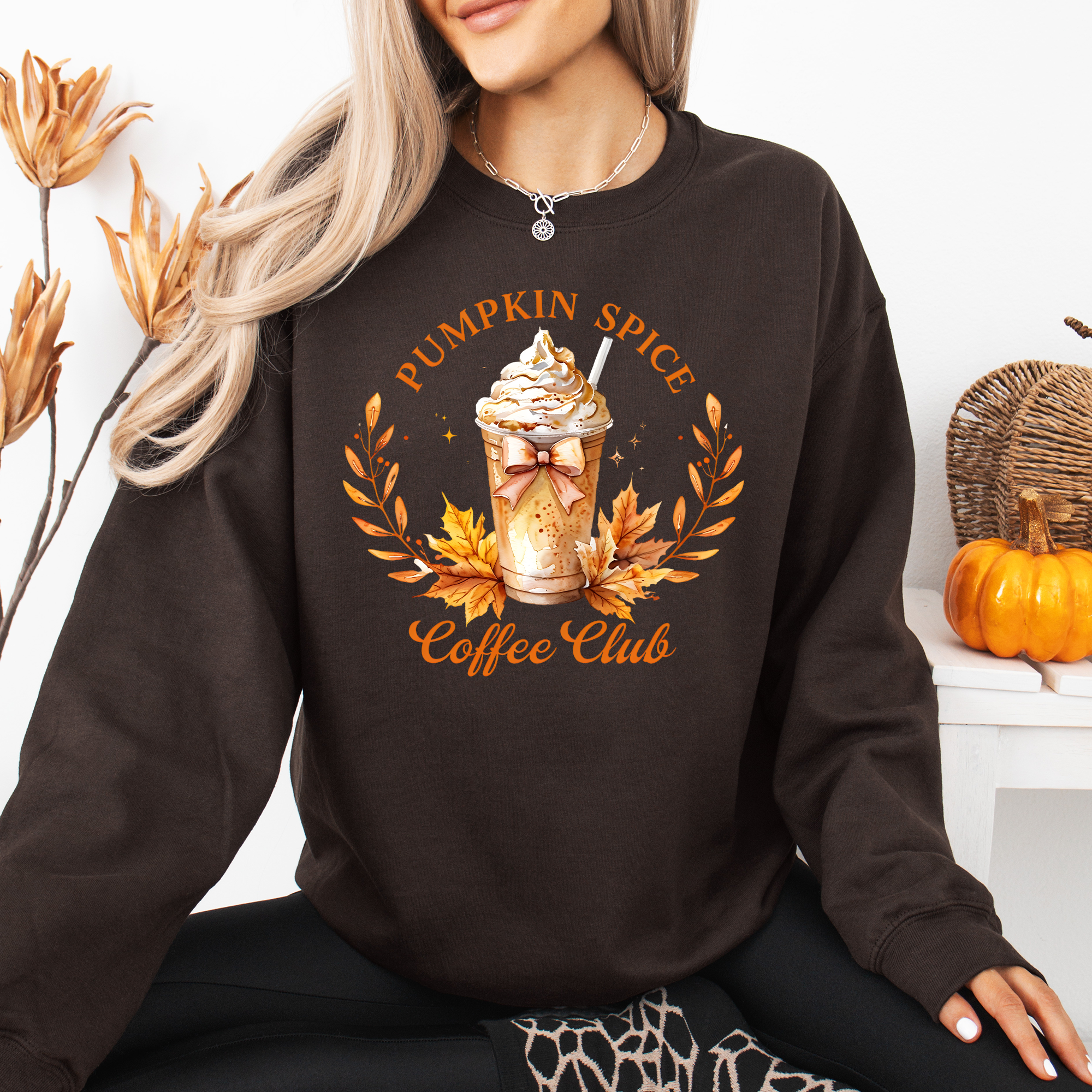 Pumpkin Spice Coffee Club Autumn Floral Sunflower Design Seasonal Cozy Fall Sweatshirt