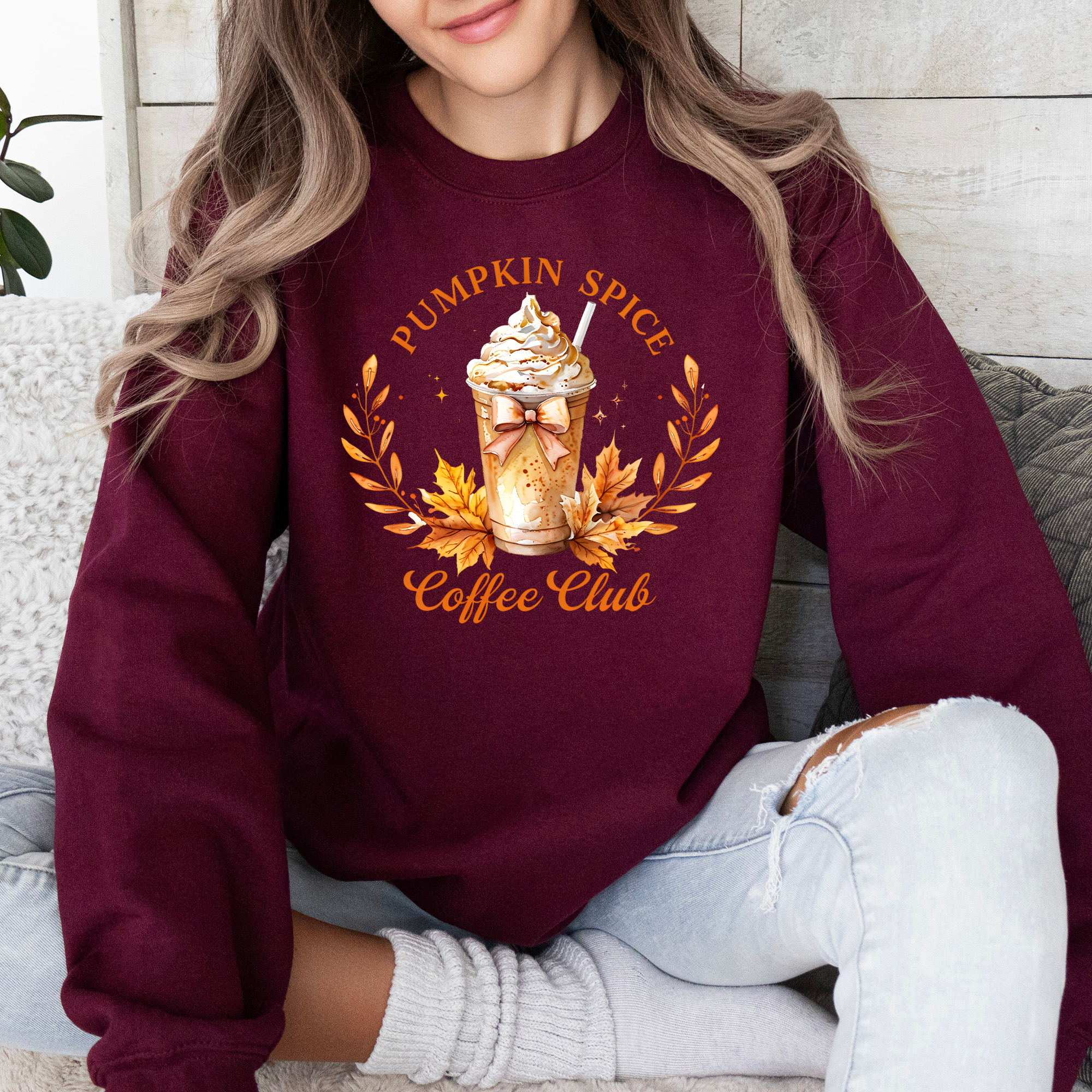 Pumpkin Spice Coffee Club Autumn Floral Sunflower Design Seasonal Cozy Fall Sweatshirt