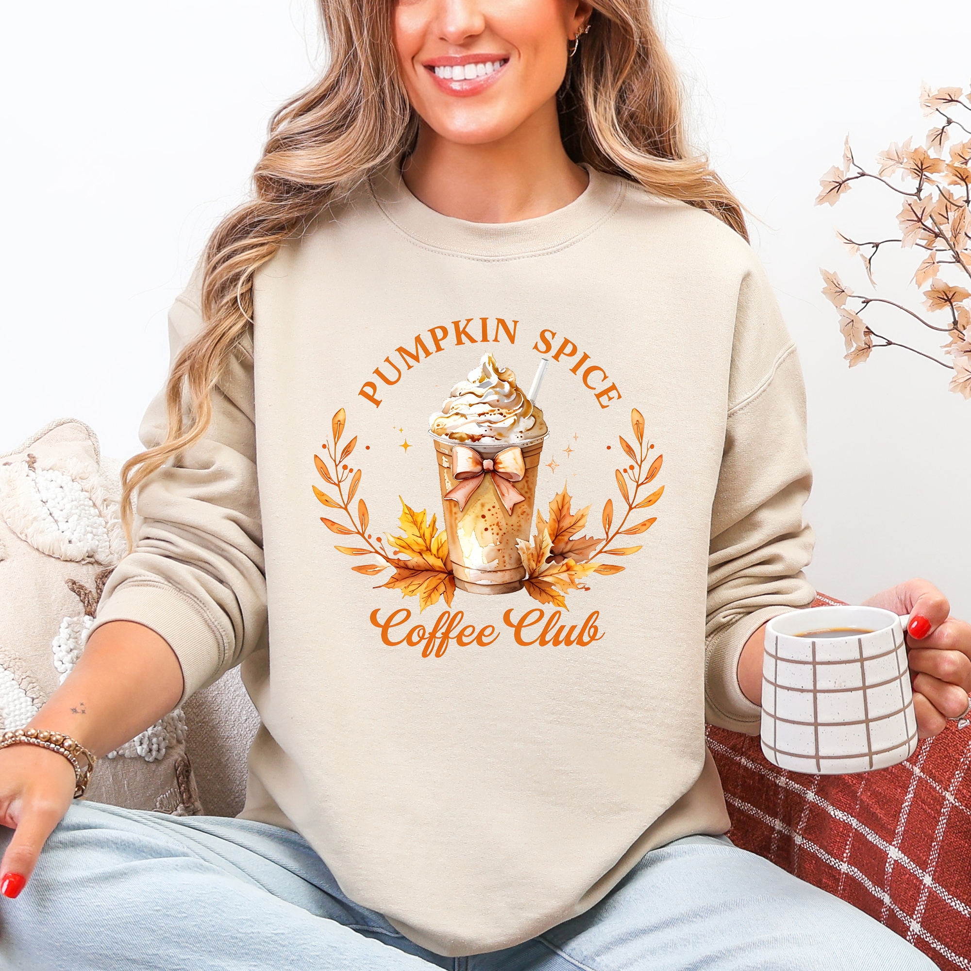 Pumpkin Spice Coffee Club Autumn Floral Sunflower Design Seasonal Cozy Fall Sweatshirt