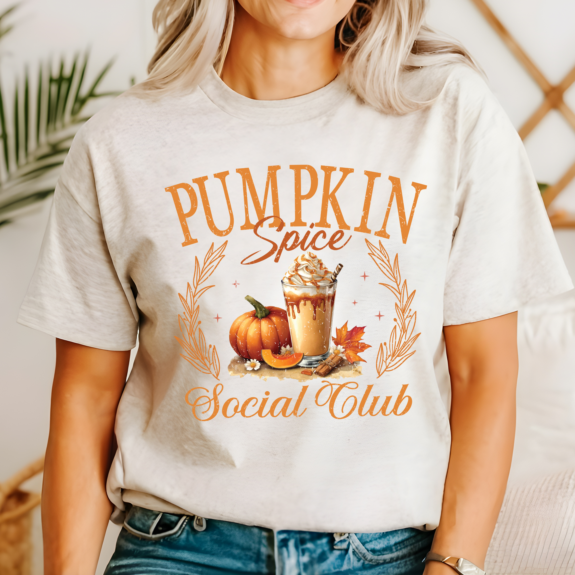 Pumpkin Spice Social Club Autumn Harvest Cozy Nostalgic Fall Moments Graphic Tee