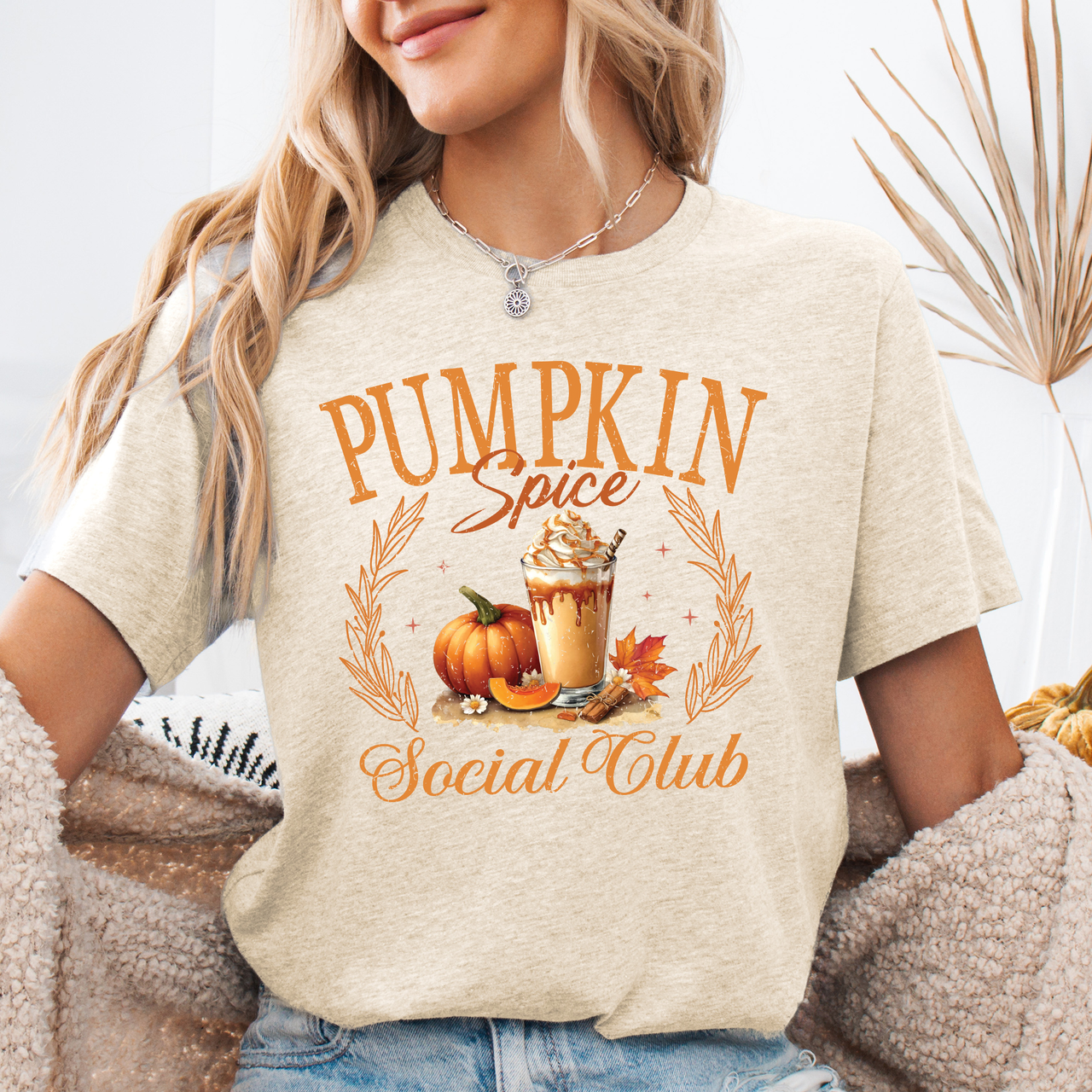Pumpkin Spice Social Club Autumn Harvest Cozy Nostalgic Fall Moments Graphic Tee