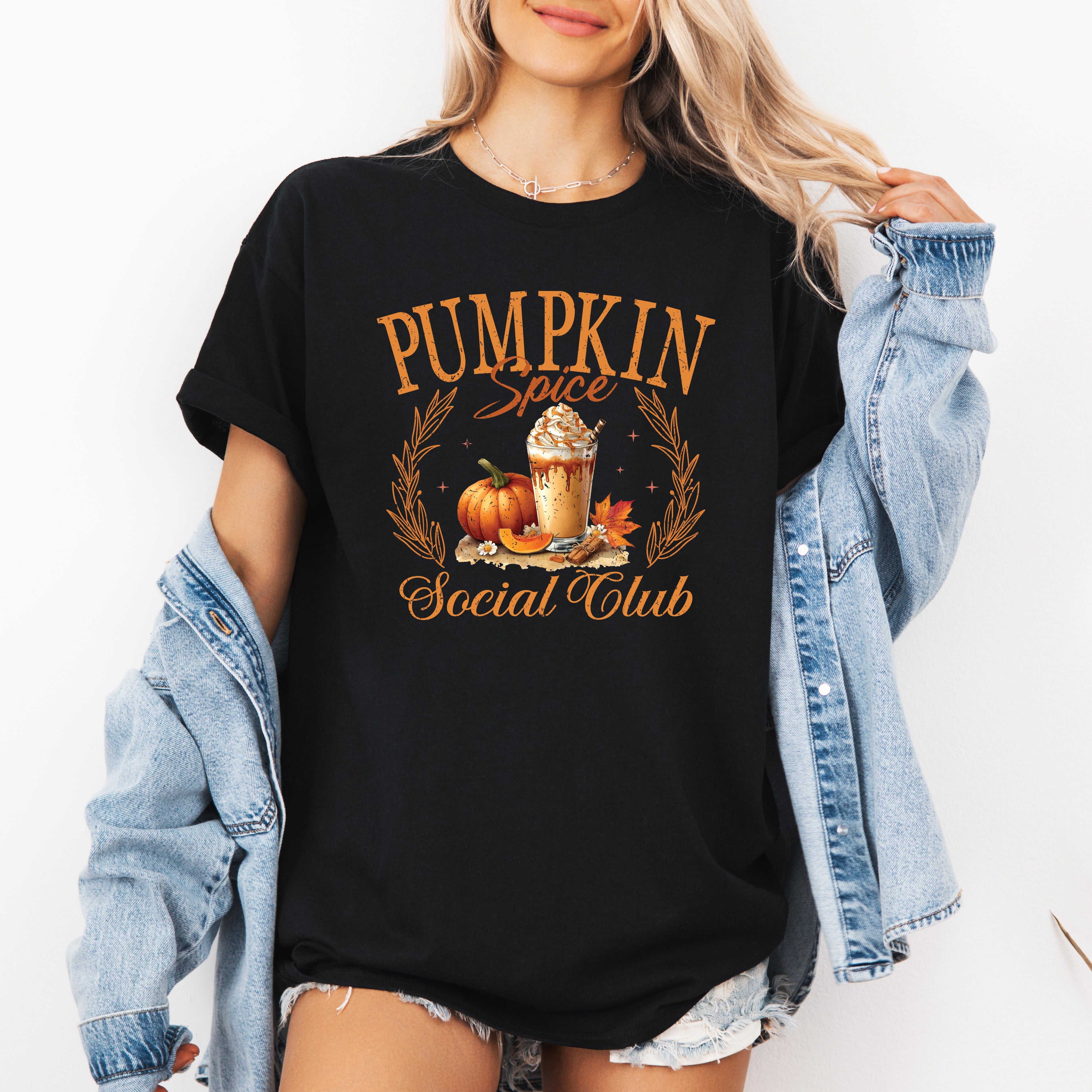 Pumpkin Spice Social Club Autumn Halloween Fall Seasonal Cozy Limited Edition Graphic Tee