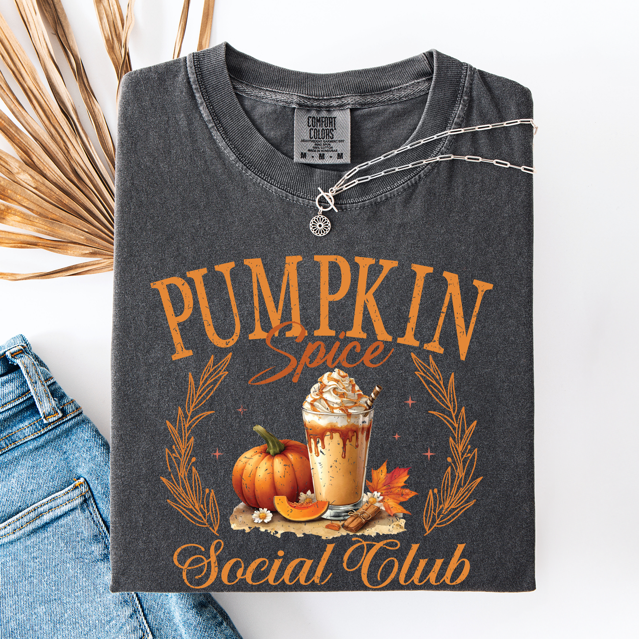 Pumpkin Spice Social Club Autumn Night Watercolor Illustration Edition Comfort Colors Tee