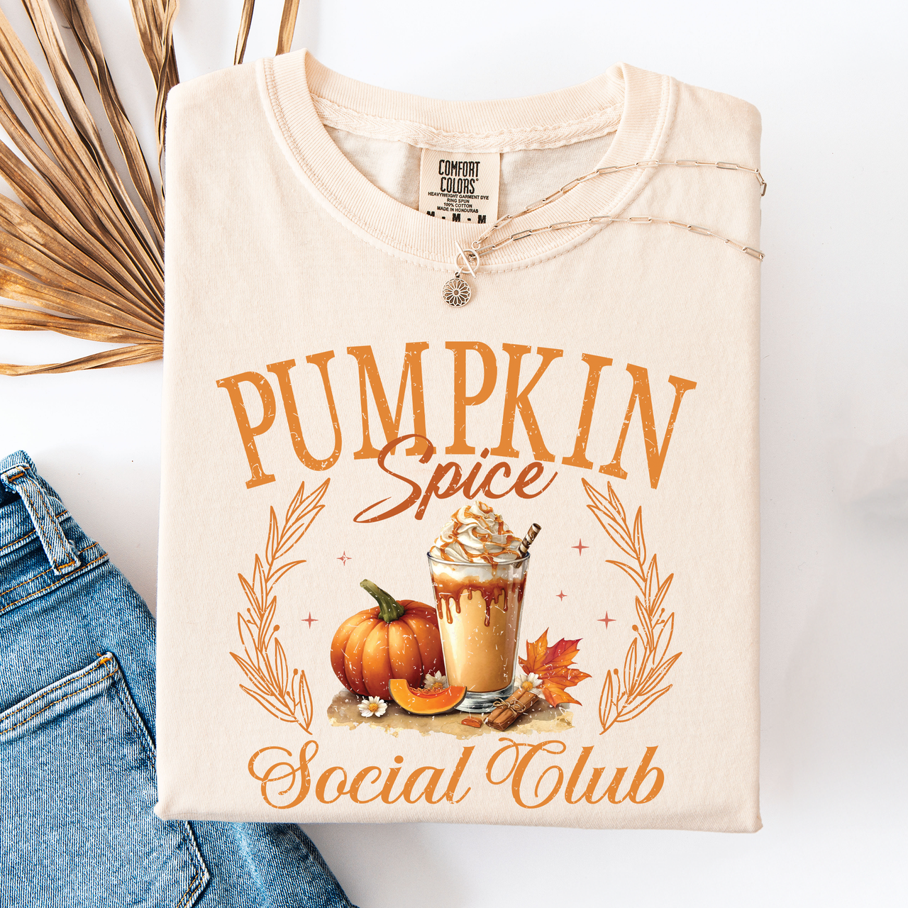 Pumpkin Spice Social Club Autumn Night Watercolor Illustration Edition Comfort Colors Tee