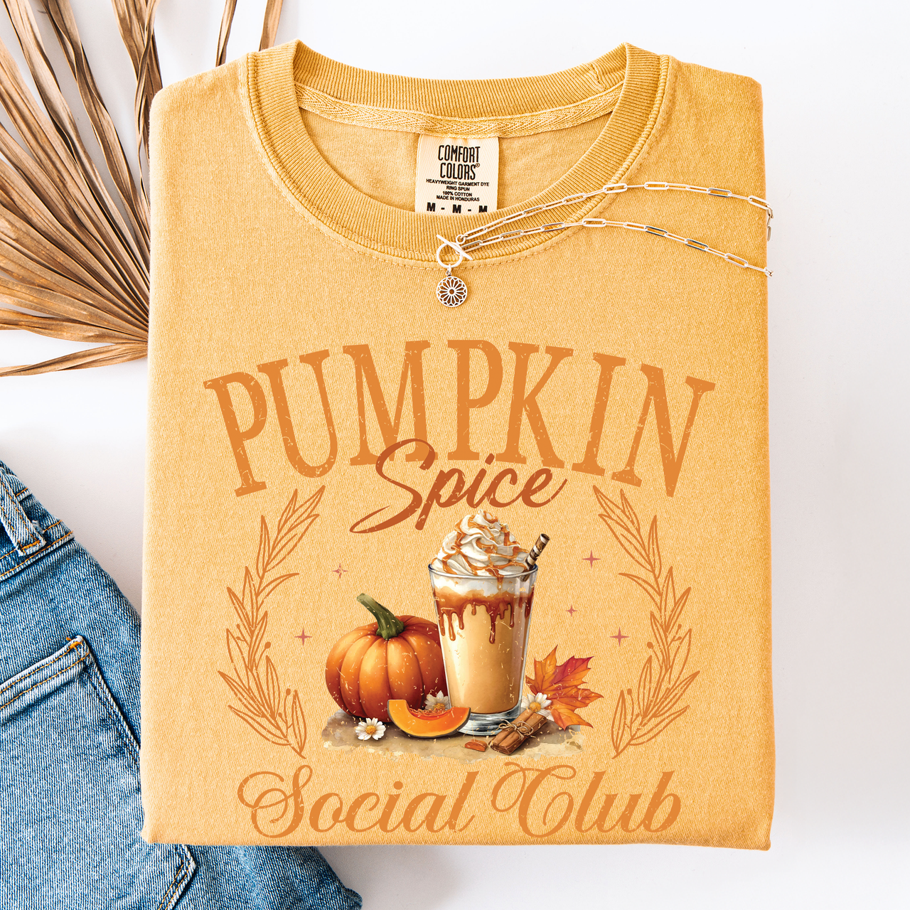 Pumpkin Spice Social Club Autumn Night Watercolor Illustration Edition Comfort Colors Tee