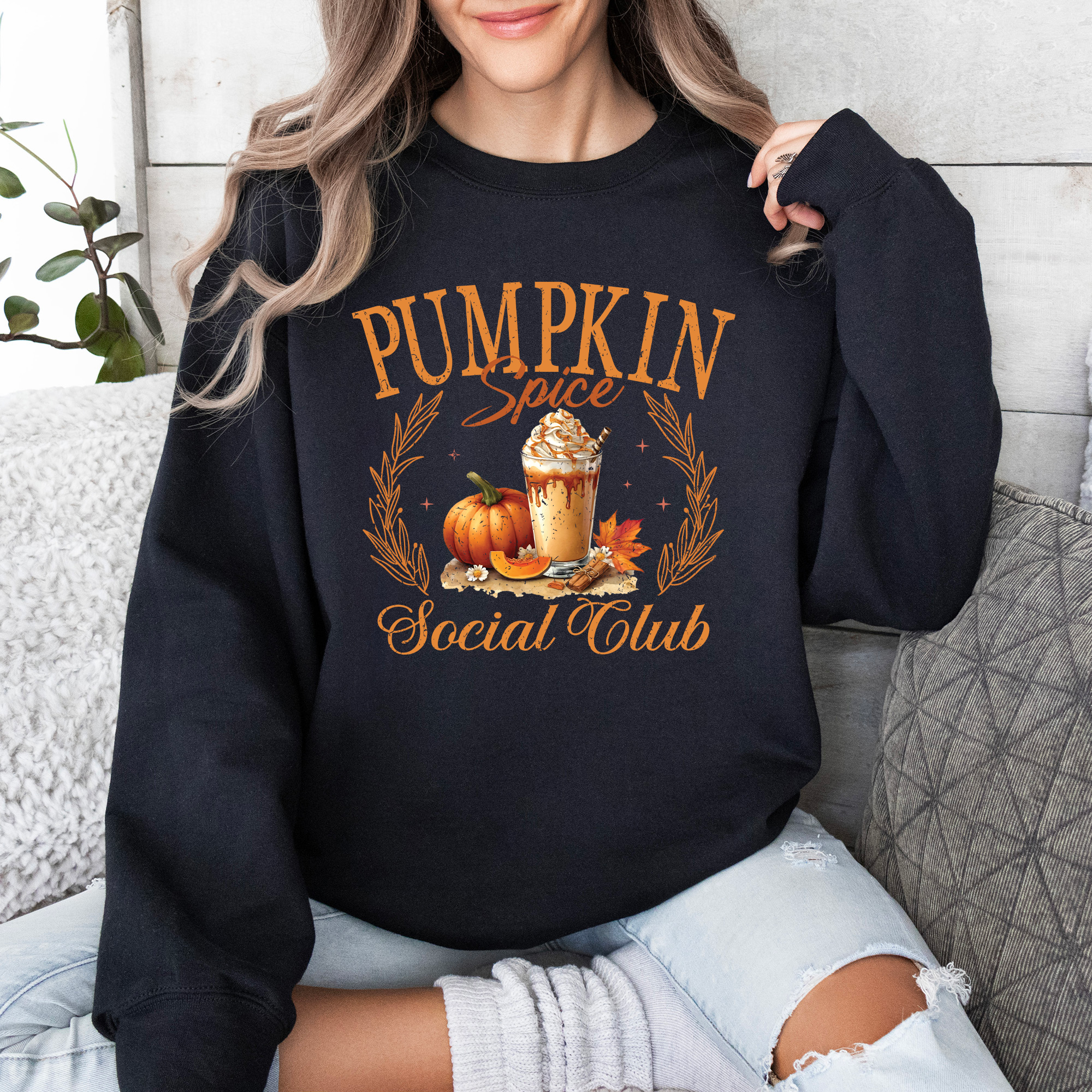 Pumpkin Spice Social Club Autumn Floral Sunflower Edition Cozy Warm Seasonal Vibes Autumn Harvest Celebration Sweatshirt