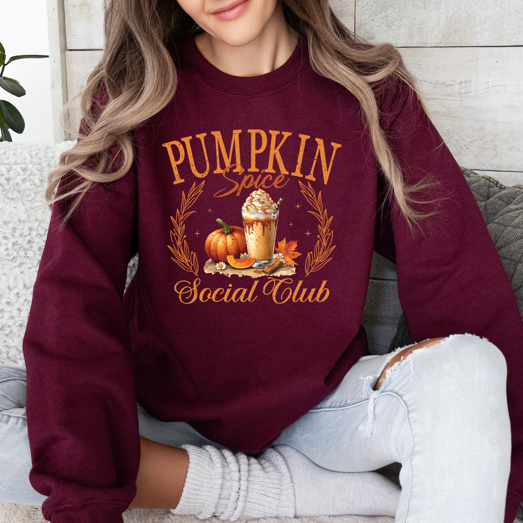 Pumpkin Spice Social Club Autumn Floral Sunflower Edition Cozy Warm Seasonal Vibes Autumn Harvest Celebration Sweatshirt