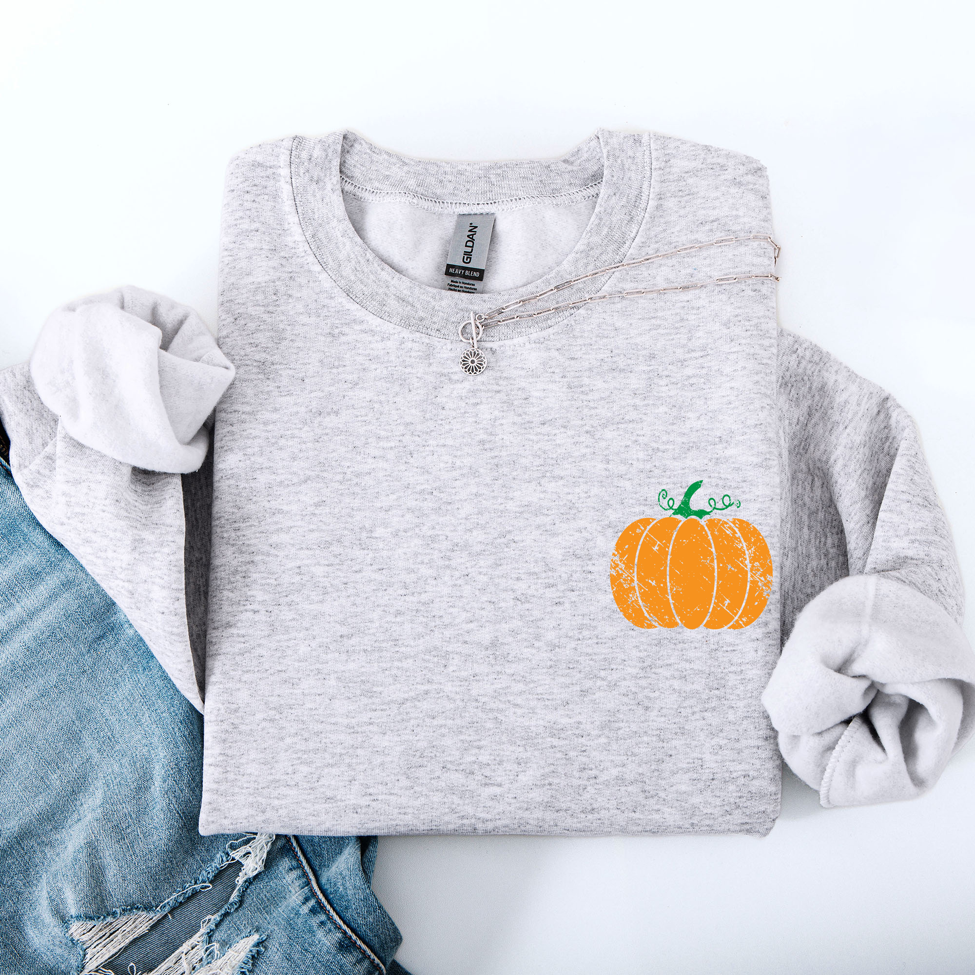 Pumpkin Halloween Fall Autumn Pocket Cozy Floral Sunflower Autumnal Design Sweatshirt