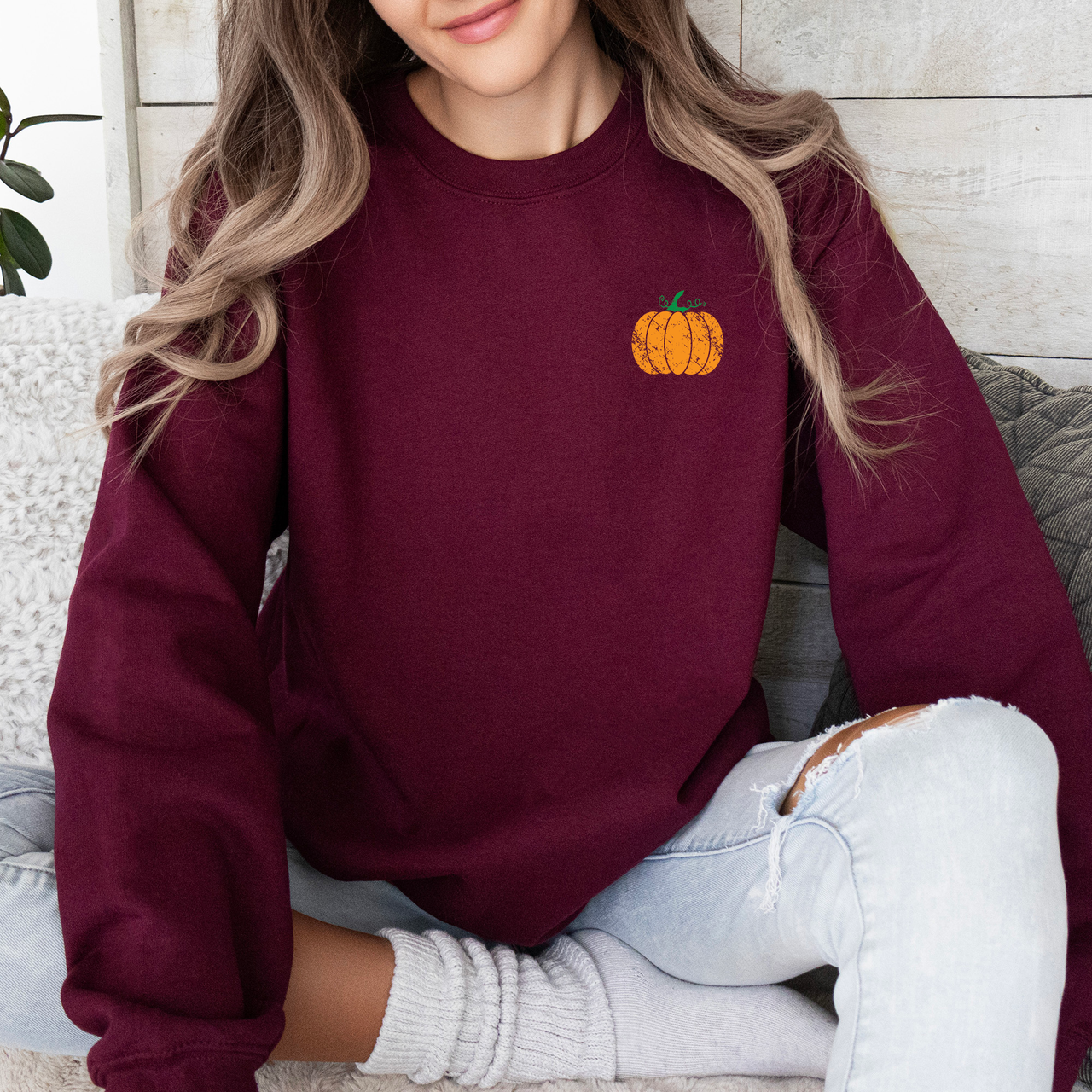 Pumpkin Halloween Fall Autumn Pocket Cozy Floral Sunflower Autumnal Design Sweatshirt