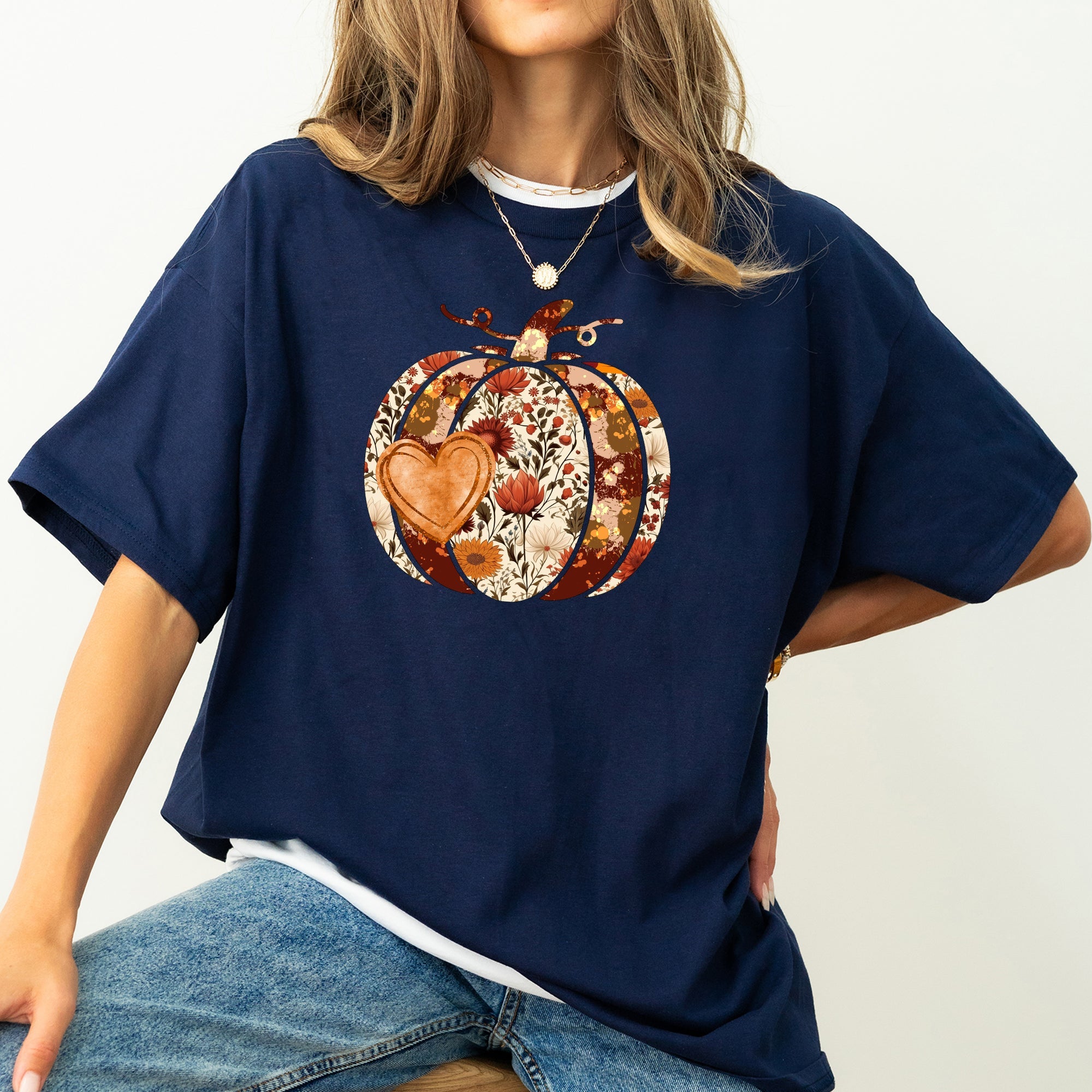 Pumpkin Heart Love Floral Thanksgiving Fall Autumn Halloween Flower Comfort Colors Tee