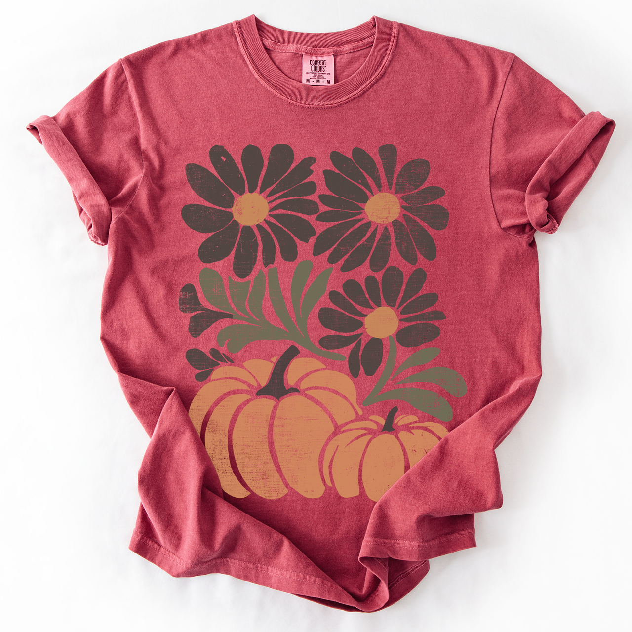 Pumpkins And Flowers Watercolor Allover Print Halloween Autumn Comfort Colors Tee