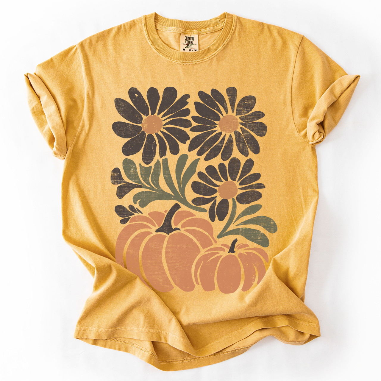 Pumpkins And Flowers Watercolor Allover Print Halloween Autumn Comfort Colors Tee