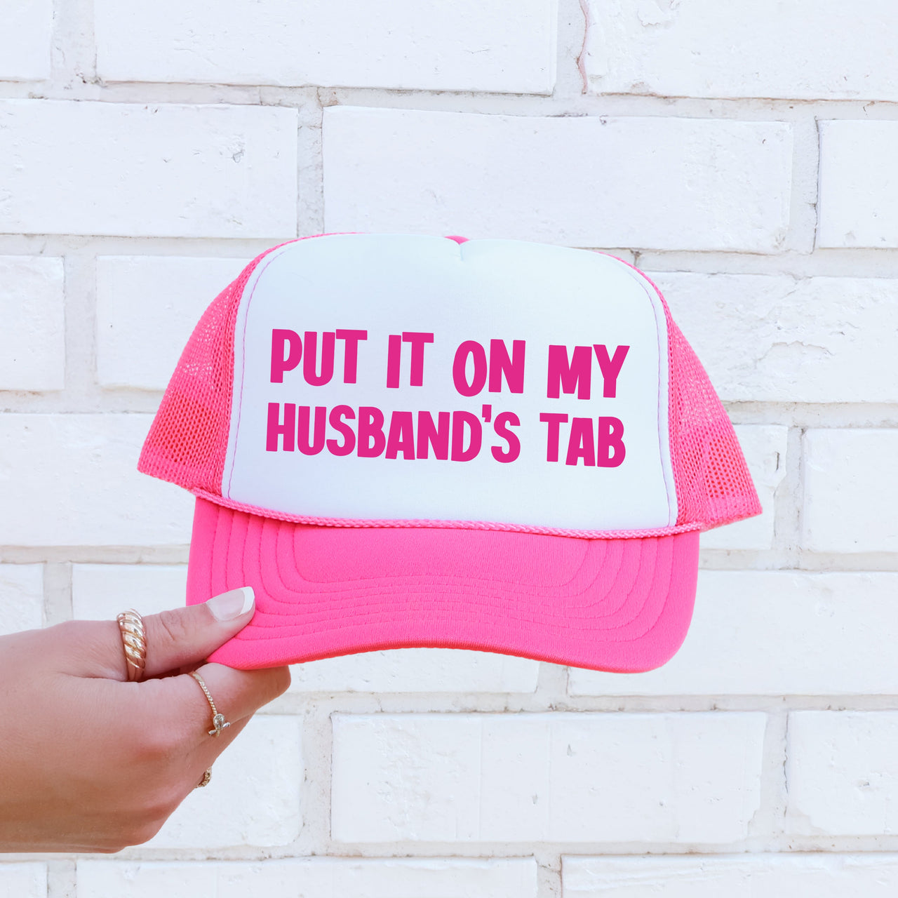Put It On My Husband's Tab Sassy Saying Graphic Trucker Hat For Bold Style Casual