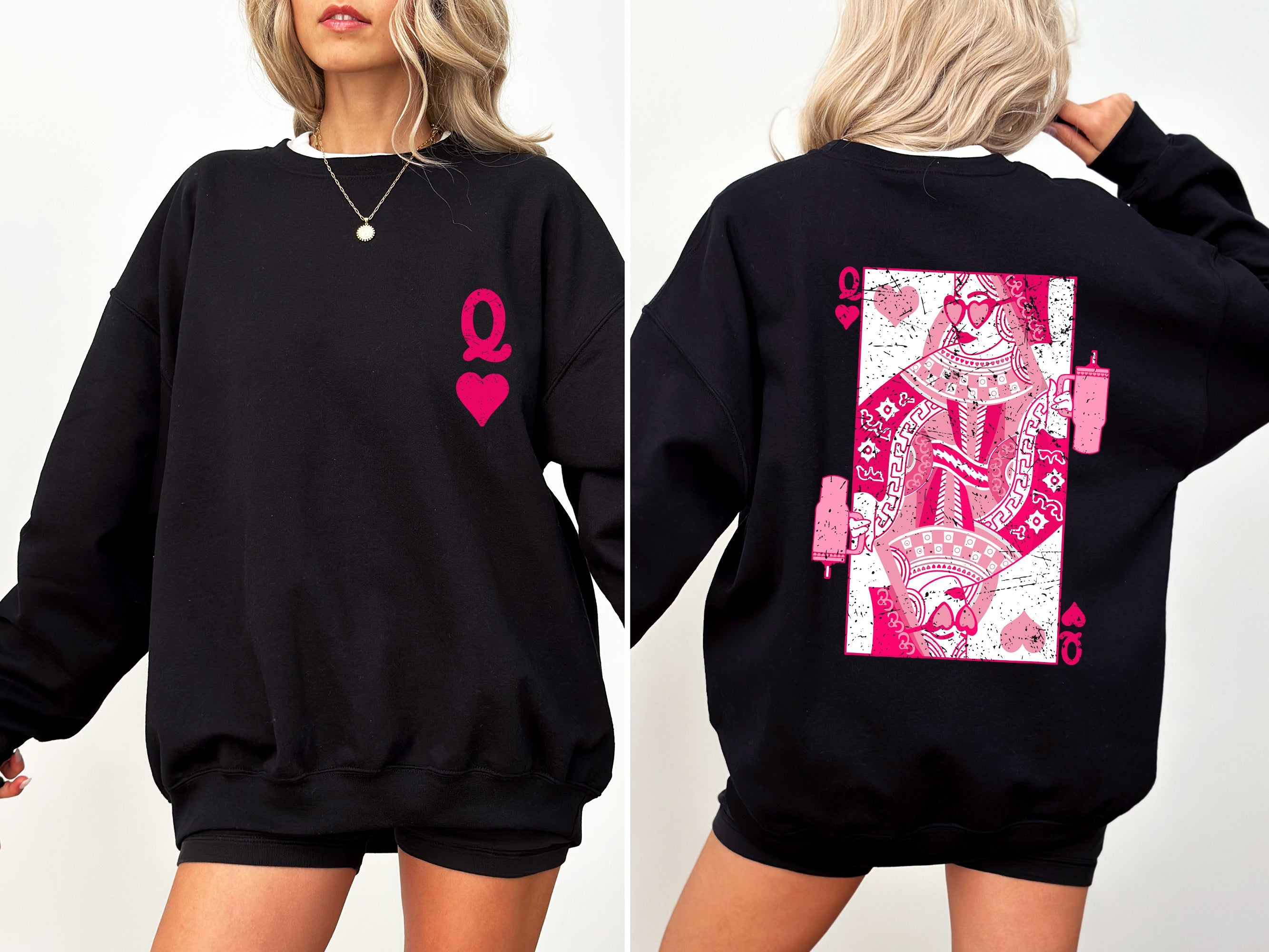 Queen of Hearts Cards and Games Valentine's Day Themed Vintage Cozy Design Sweatshirt
