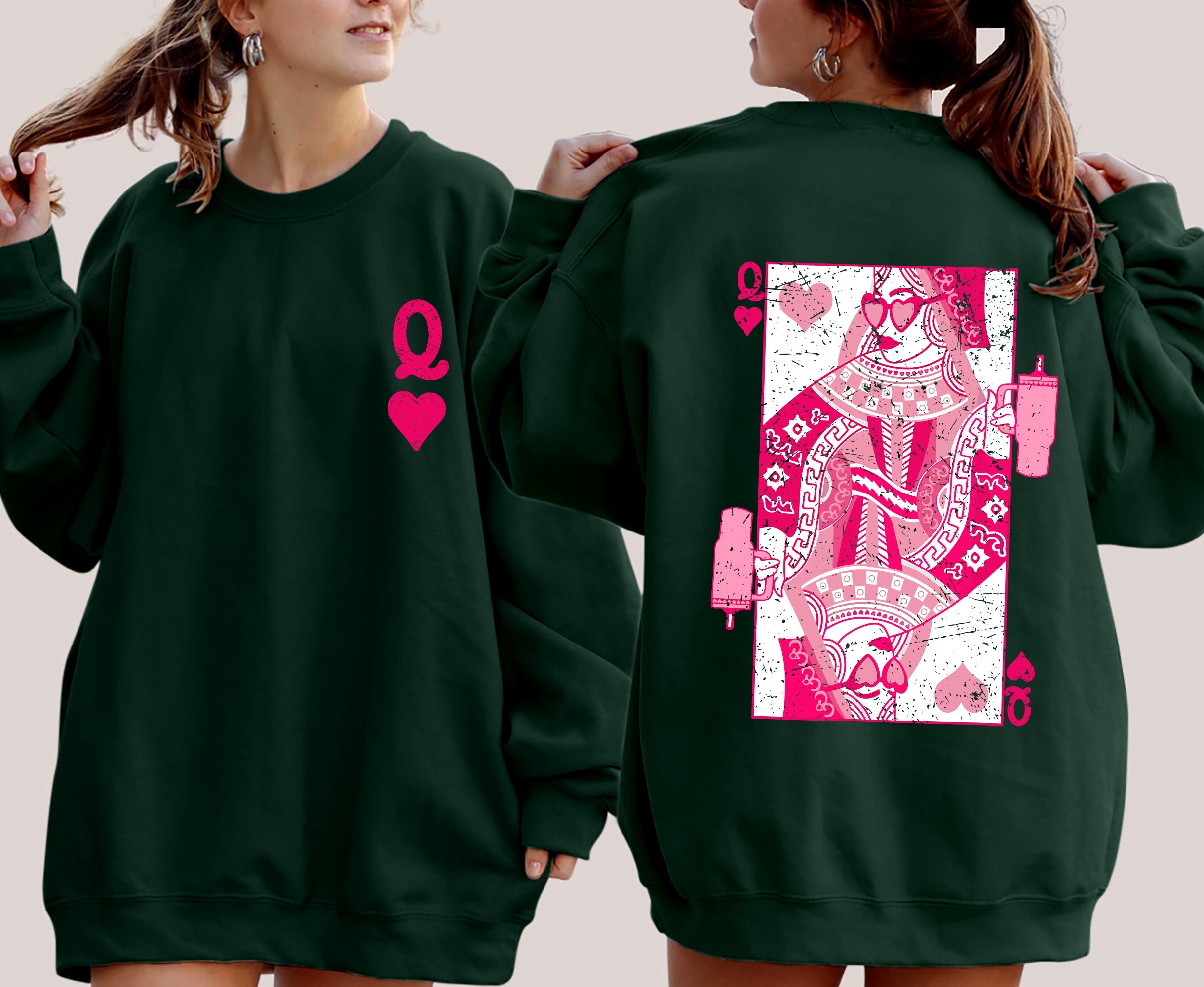 Queen of Hearts Cards and Games Valentine's Day Themed Vintage Cozy Design Sweatshirt