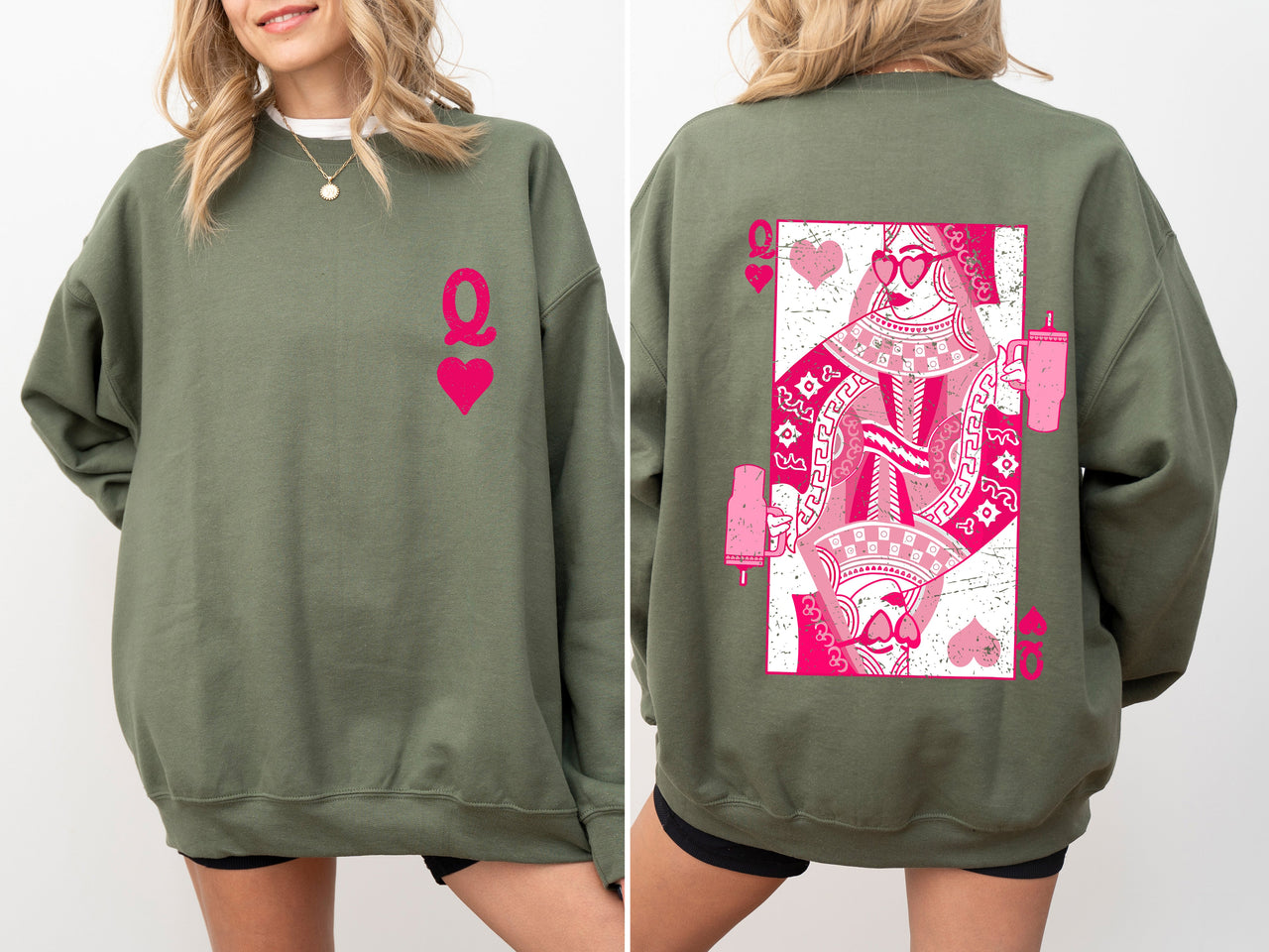 Queen of Hearts Cards and Games Valentine's Day Themed Vintage Cozy Design Sweatshirt