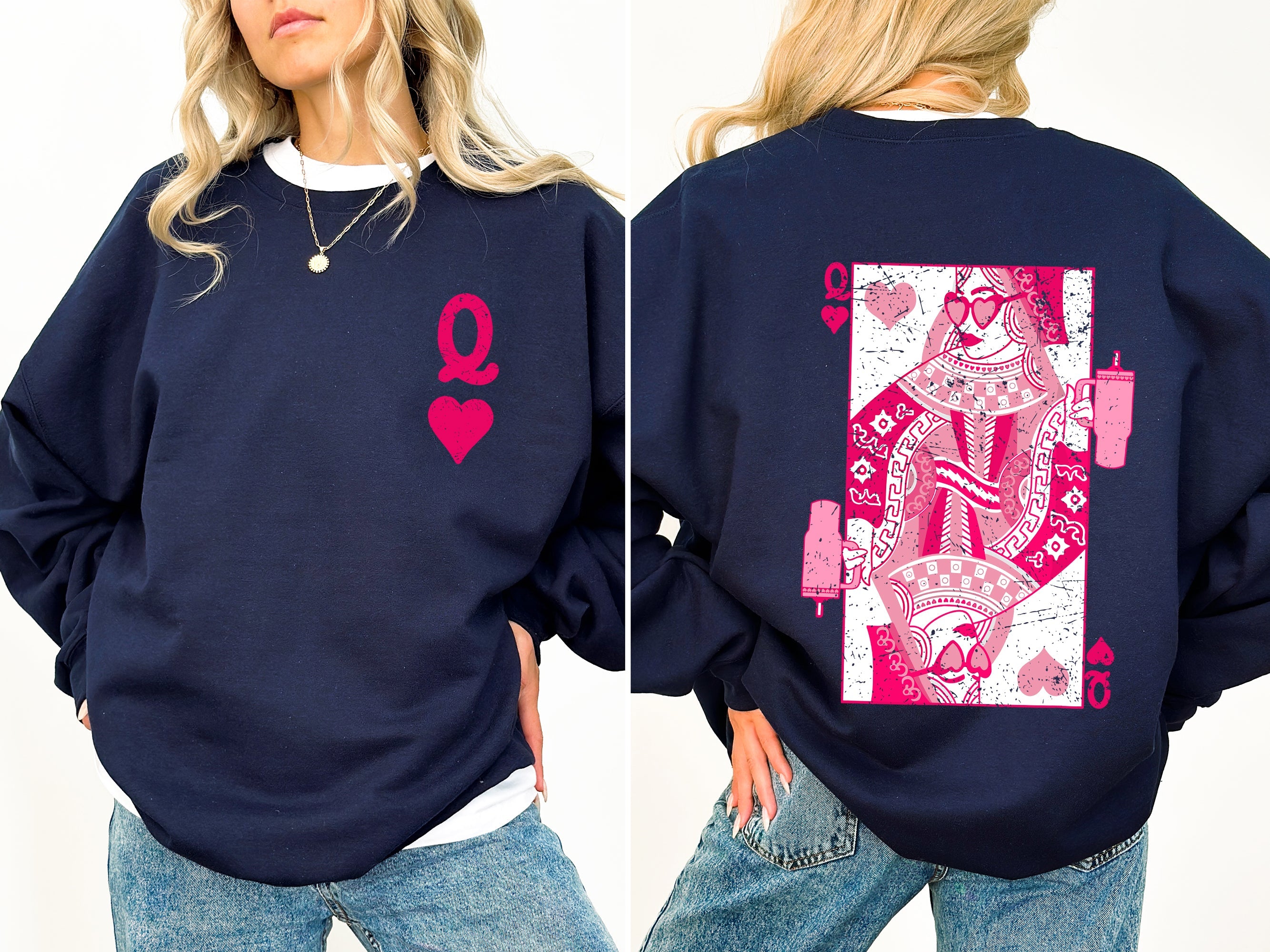Queen of Hearts Cards and Games Valentine's Day Themed Vintage Cozy Design Sweatshirt
