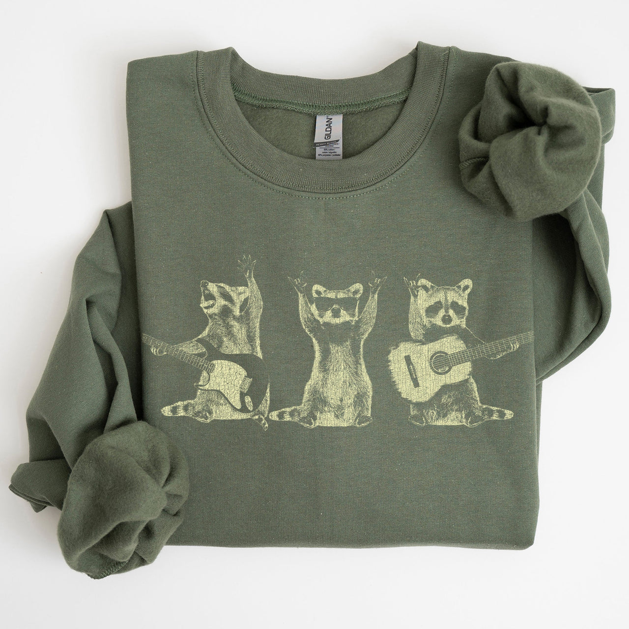 Raccoon Band Playing Guitar Funny Animals Cartoon Graphic Art Illustration Sweatshirt