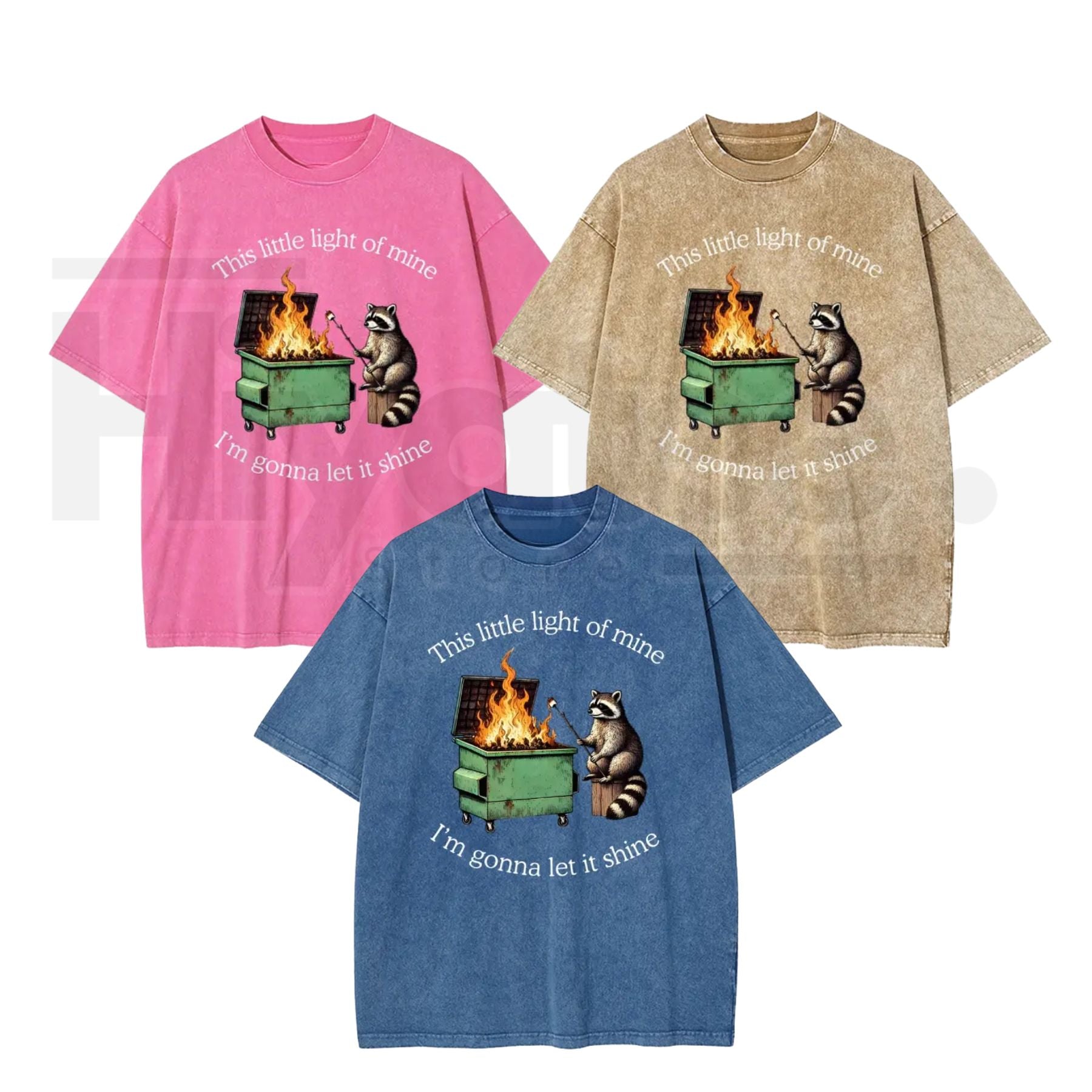 Raccoon “Let It Shine” Vintage Washed T-Shirt – Oversized Batik Cotton Inspirational Graphic Tee
