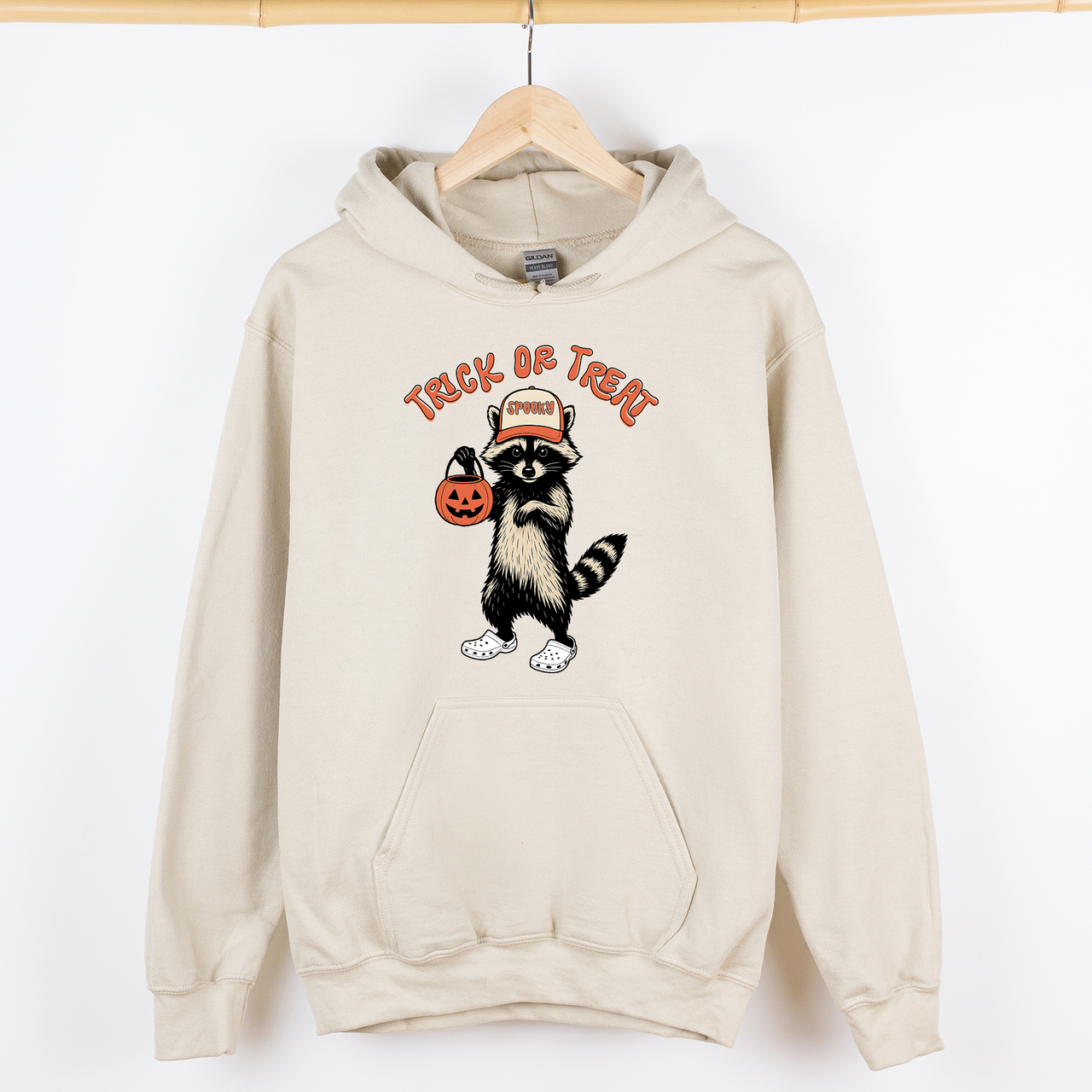 Raccoon Trick Or Treat Halloween Mischief Spooky Costume Night Meme Vintage Print Graphic Hoodie