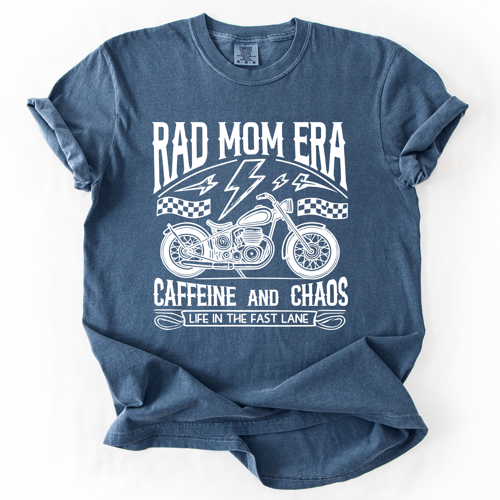 Rad Mom Era Caffeine and Chaos Sassy Mama Mother Real Life Supermom Everyday Hustle Coffee Loving Comfort Colors Tee