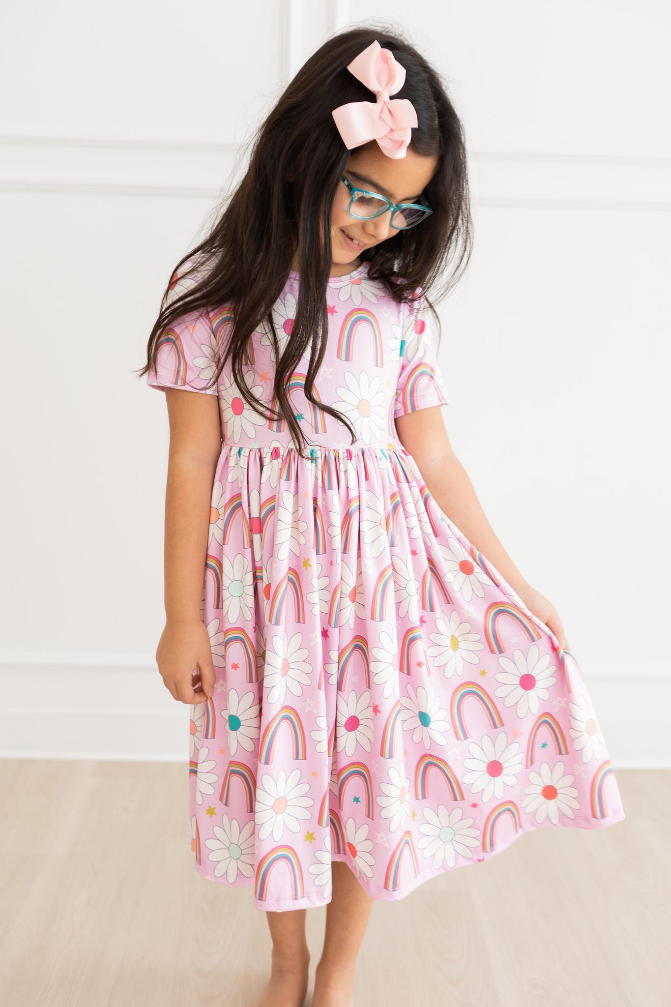 Rainbow Daisies S/S Pocket Twirl Dress