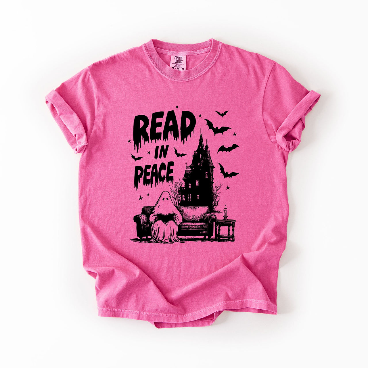 Read In Peace Ghost Haunted Halloween Spooky Bookish Library BookTok Comfort Colors Tee