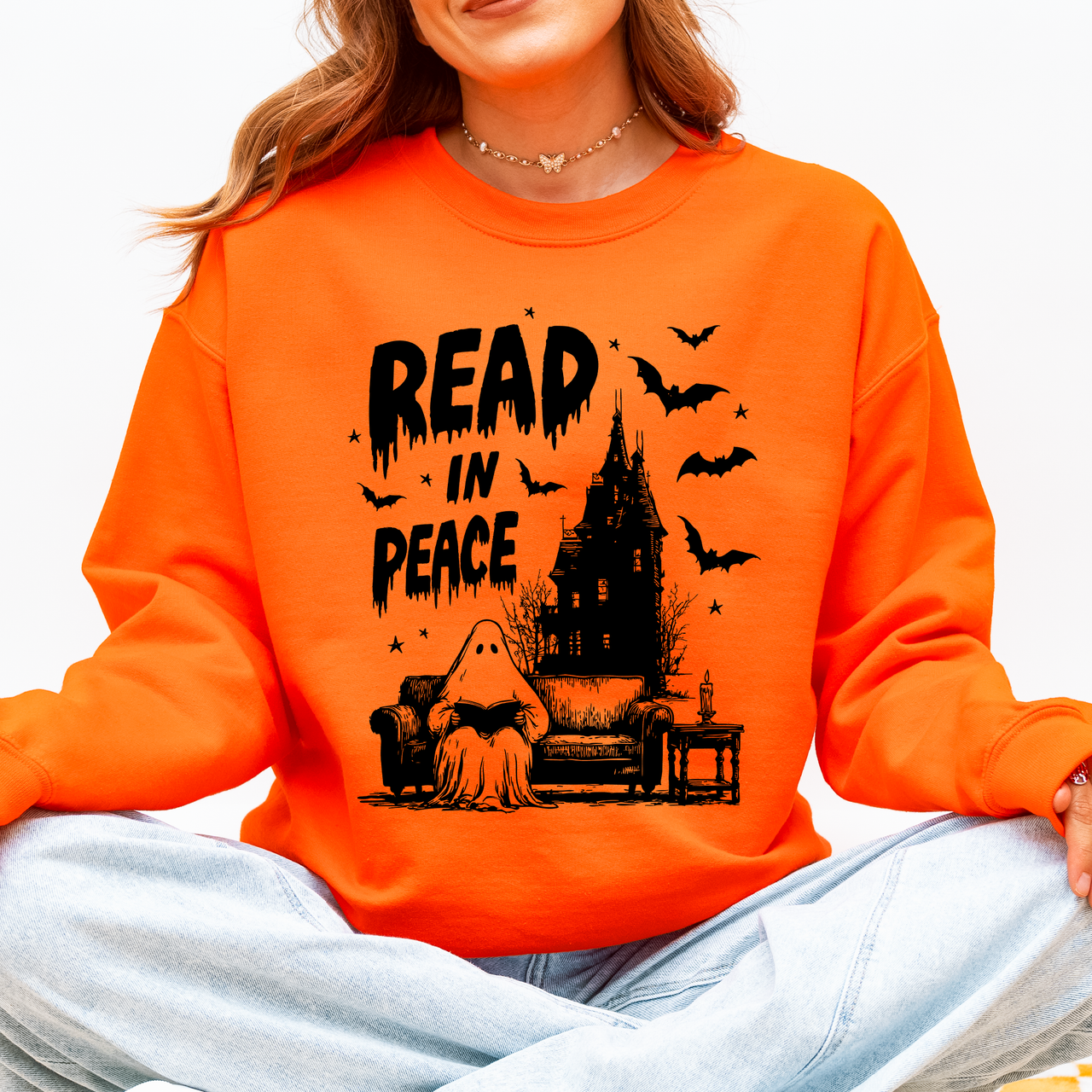 Read In Peace Ghost Haunted Halloween Spooky Bookish Library Booktok Graphic Sweatshirt
