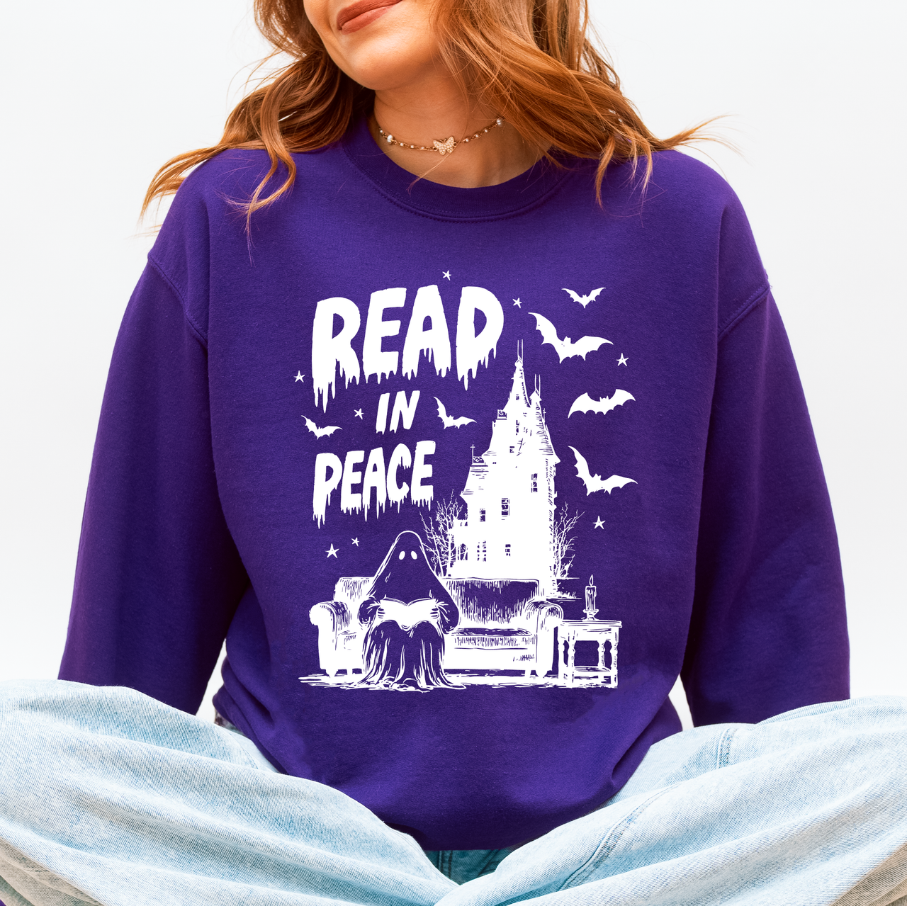 Read In Peace Ghost Haunted Halloween Spooky Bookish Library Booktok Graphic Sweatshirt