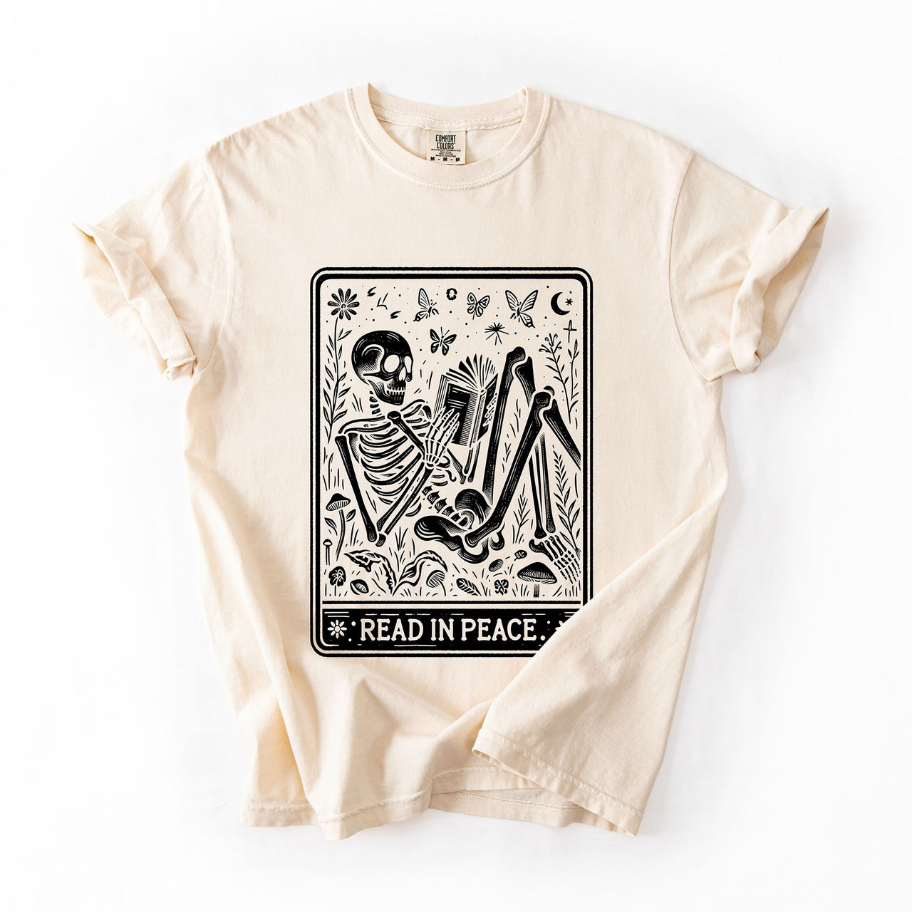 Read In Peace Halloween Skeleton Tarot Books Library Spooky Edition Comfort Colors Tee