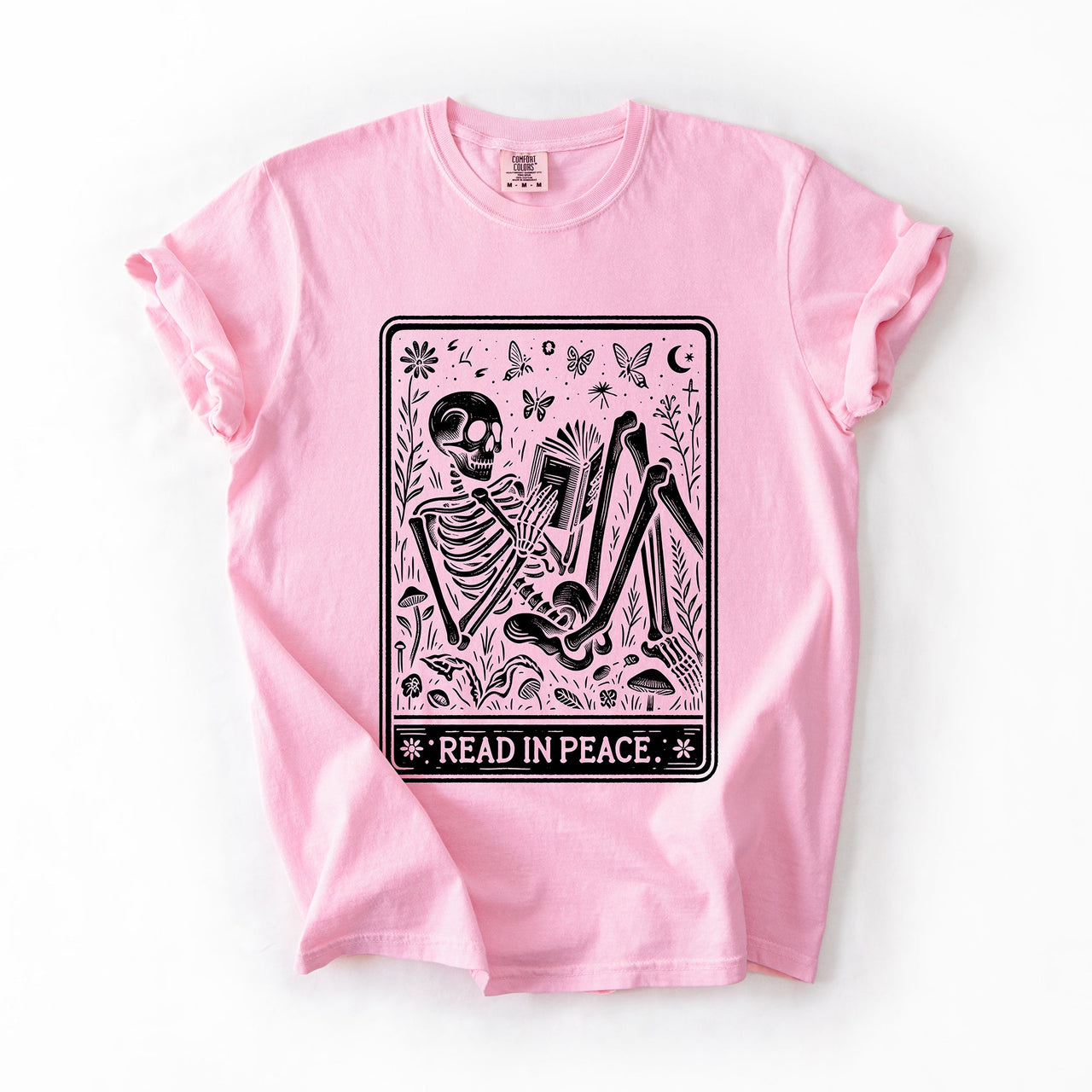 Read In Peace Halloween Skeleton Tarot Books Library Spooky Edition Comfort Colors Tee